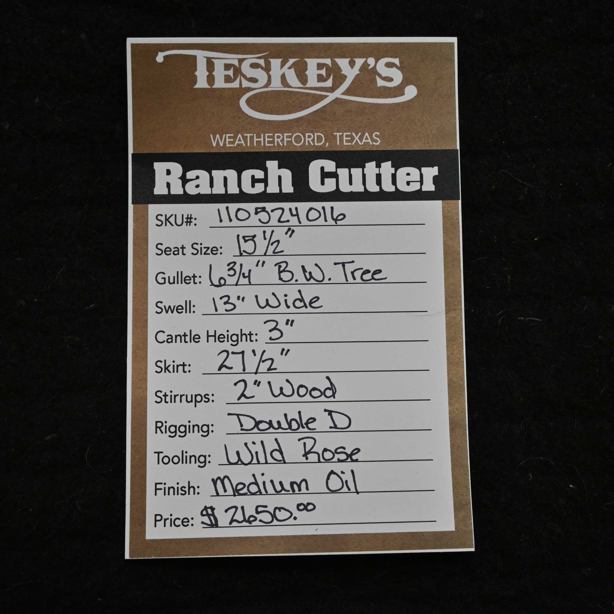 15.5" TESKEY'S RANCH CUTTER SADDLE - Image 3