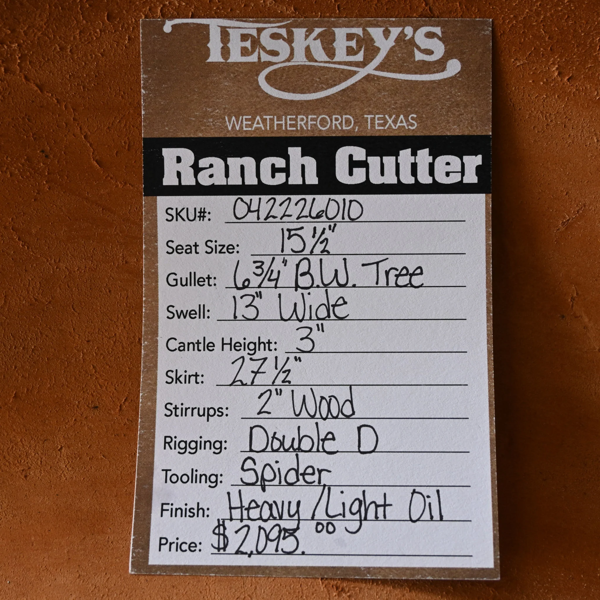 15.5" TESKEY'S RANCH CUTTER SADDLE - Image 3