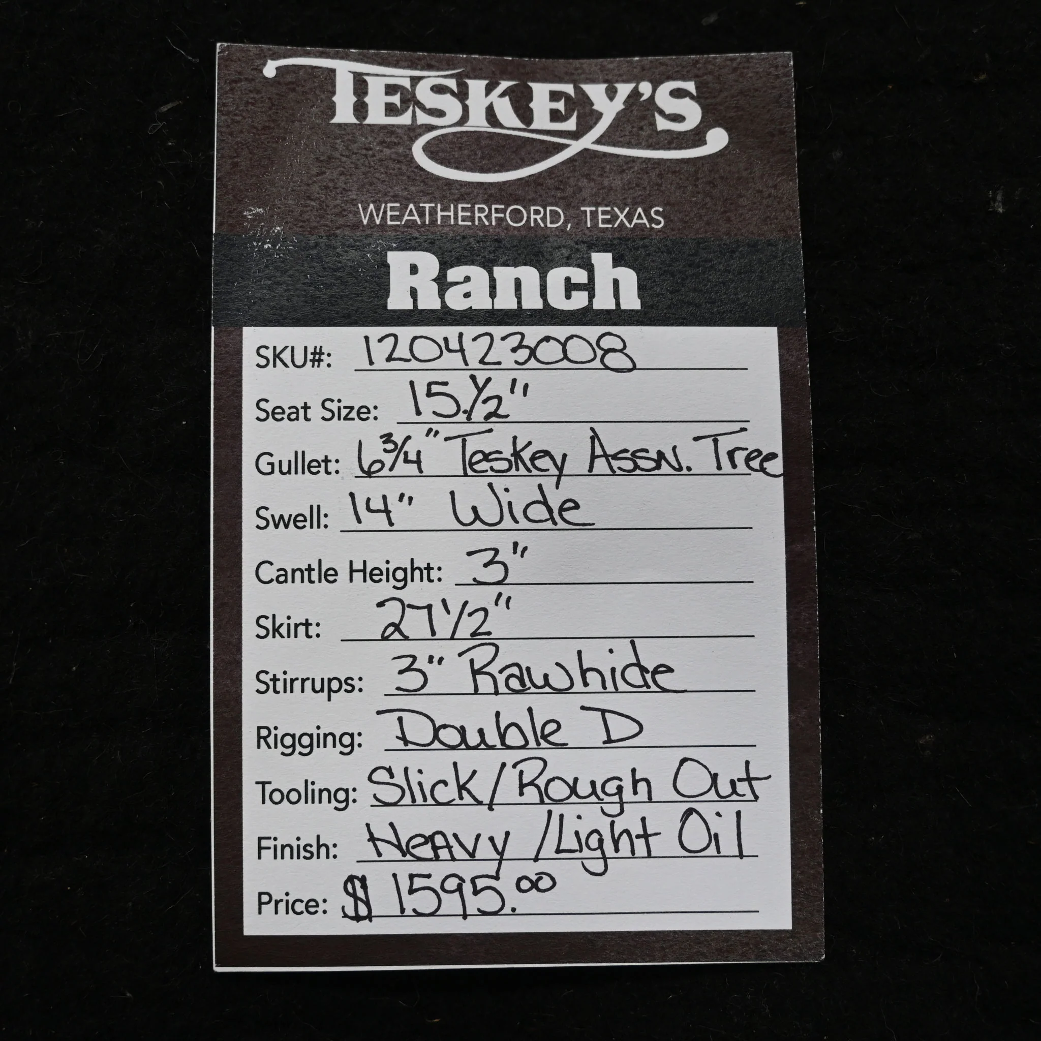 15.5" TESKEY'S RANCH ASSOCIATON SADDLE - Image 2