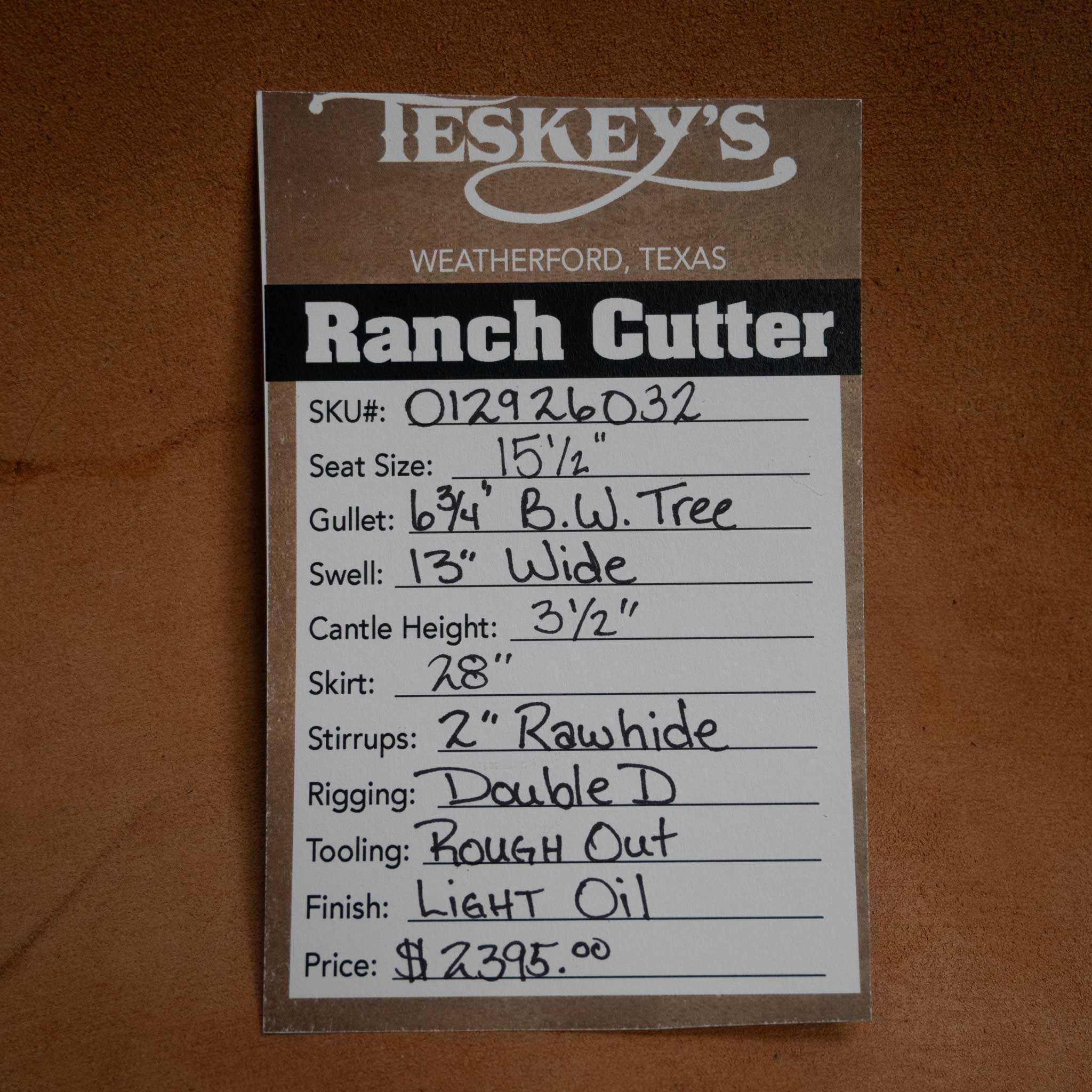 15.5" TESKEY'S RANCH CUTTER SADDLE - Image 3