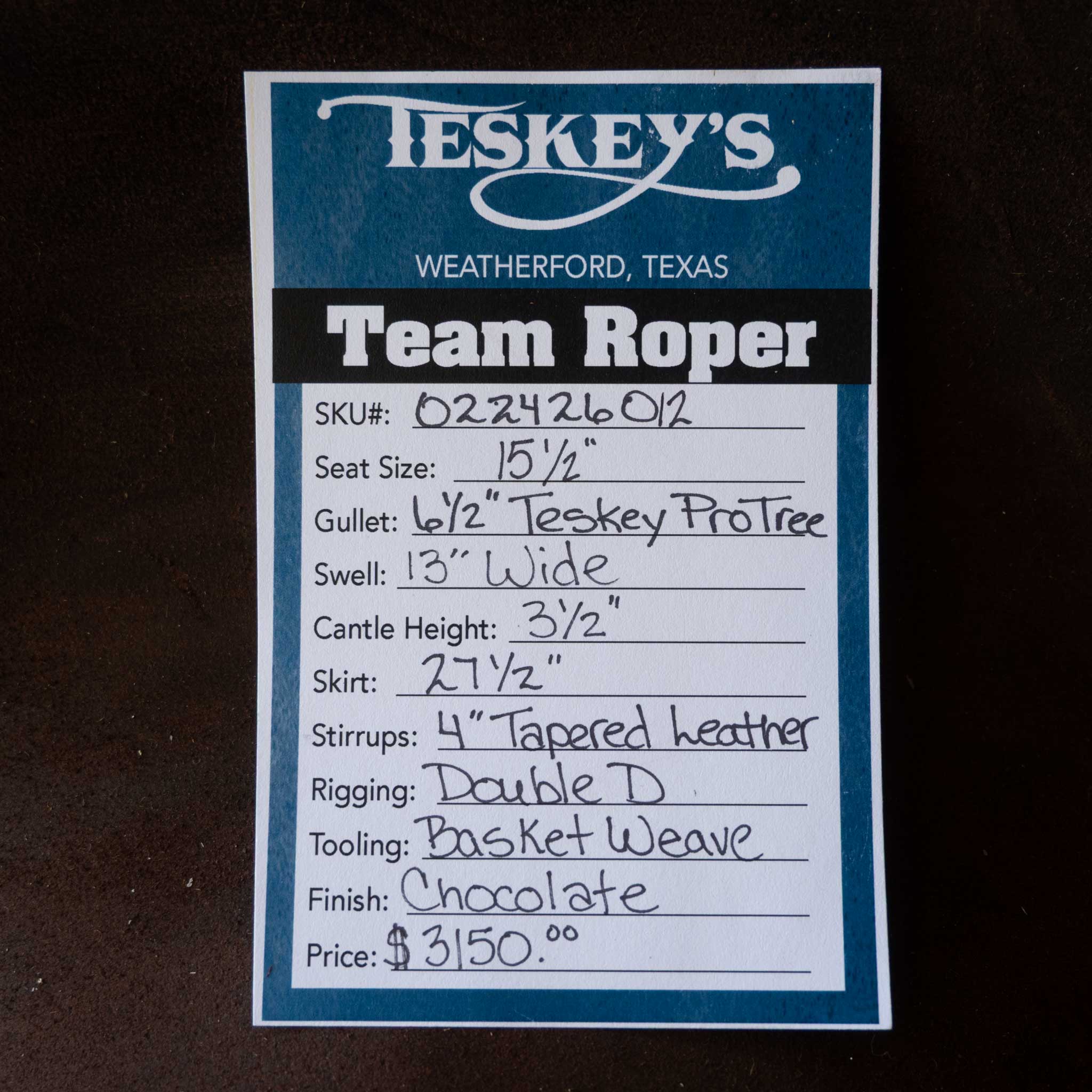 15.5" TESKEY'S TEAM ROPING SADDLE - Image 3