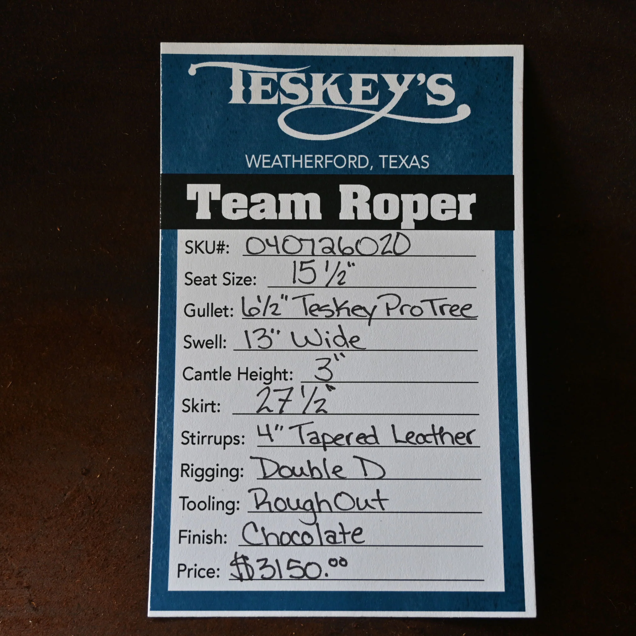 15.5" TESKEY'S TEAM ROPING SADDLE - Image 3