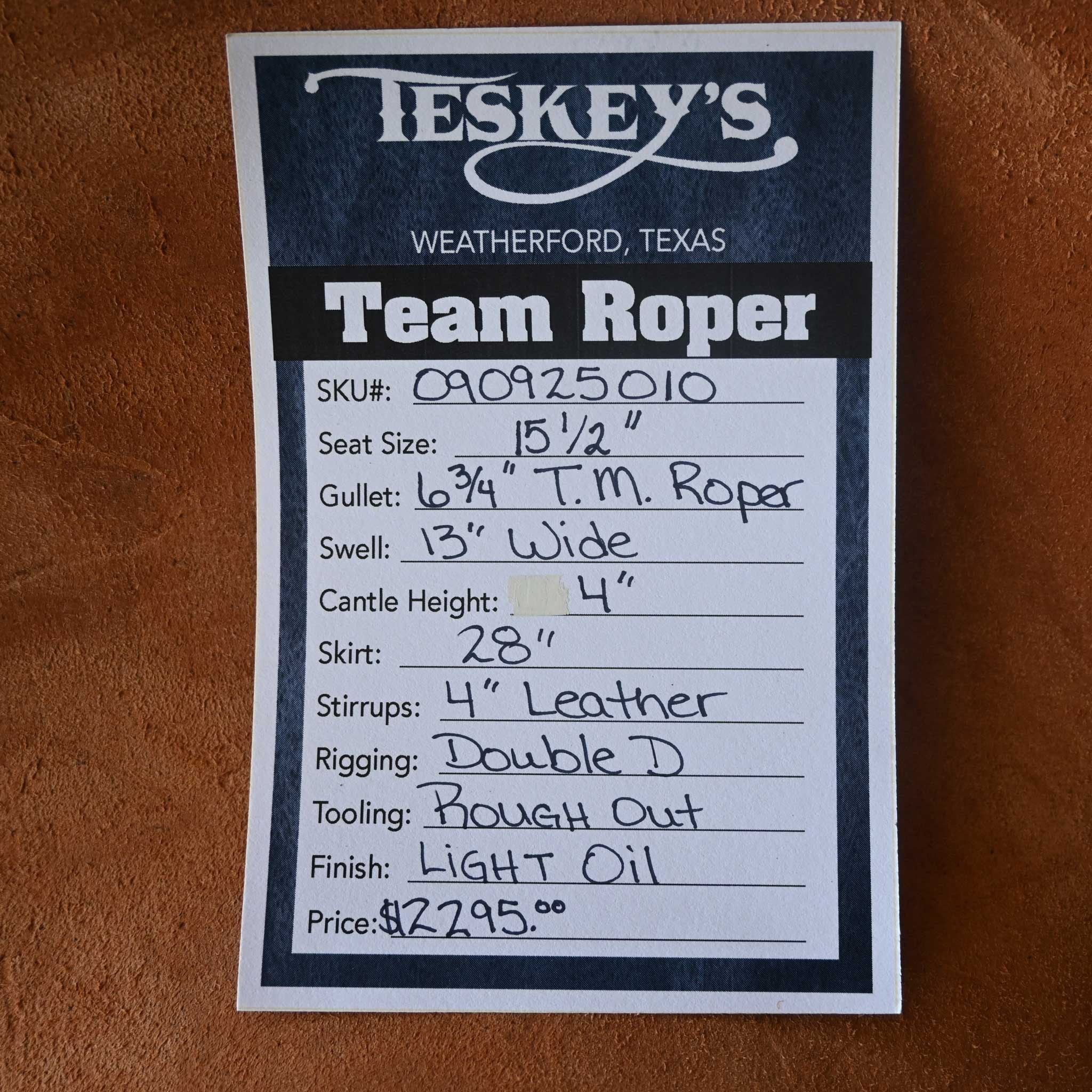 15.5" TESKEY'S TEAM ROPING SADDLE - Image 3
