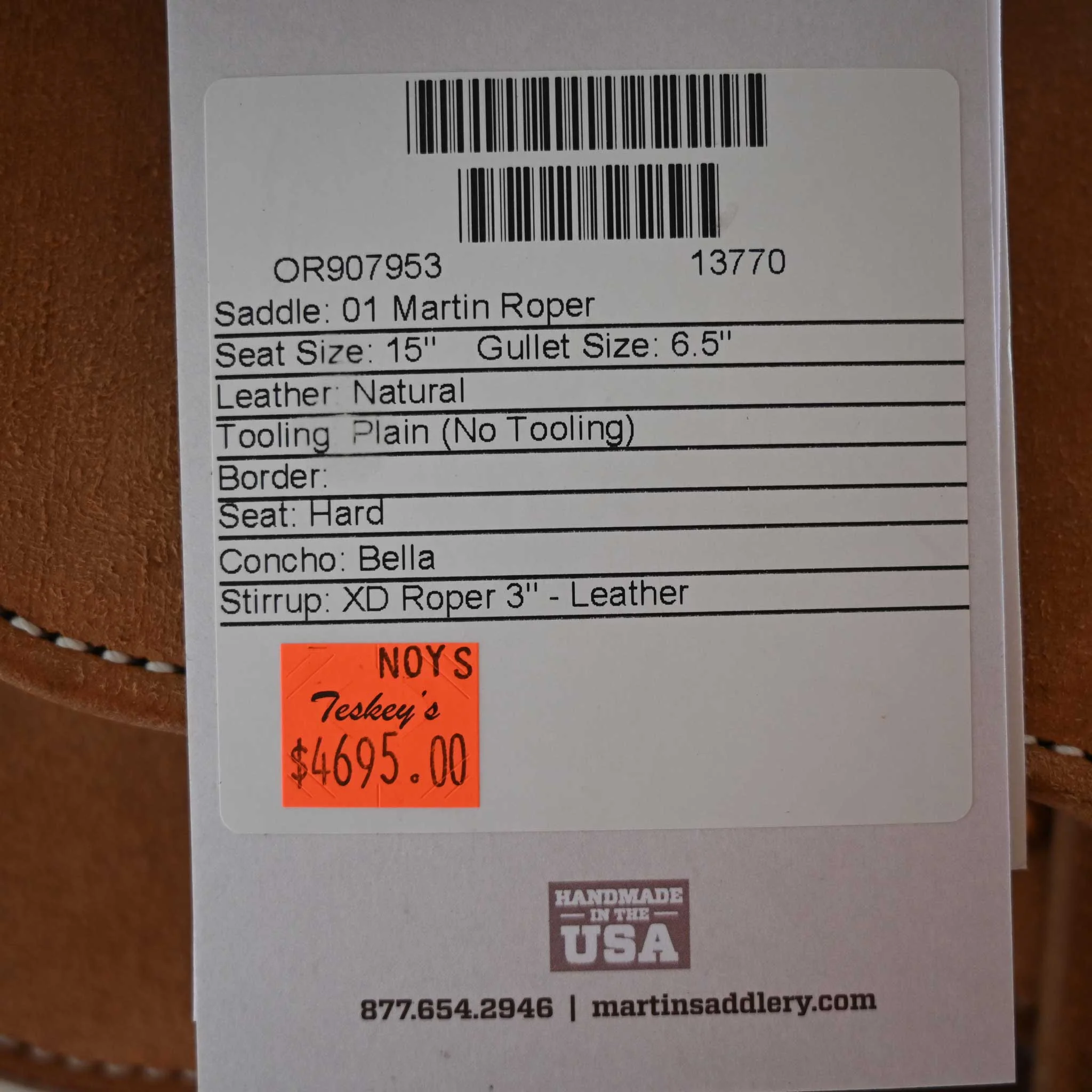 15" MARTIN TEAM ROPING SADDLE - Image 3