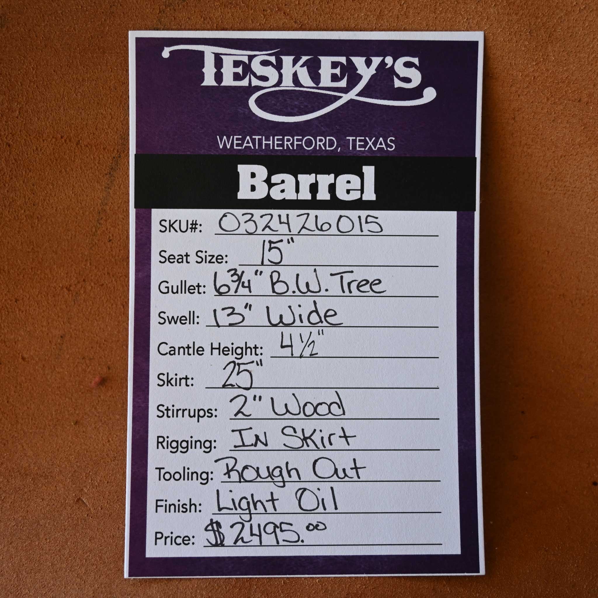 15" TESKEY'S BARREL SADDLE - Image 3