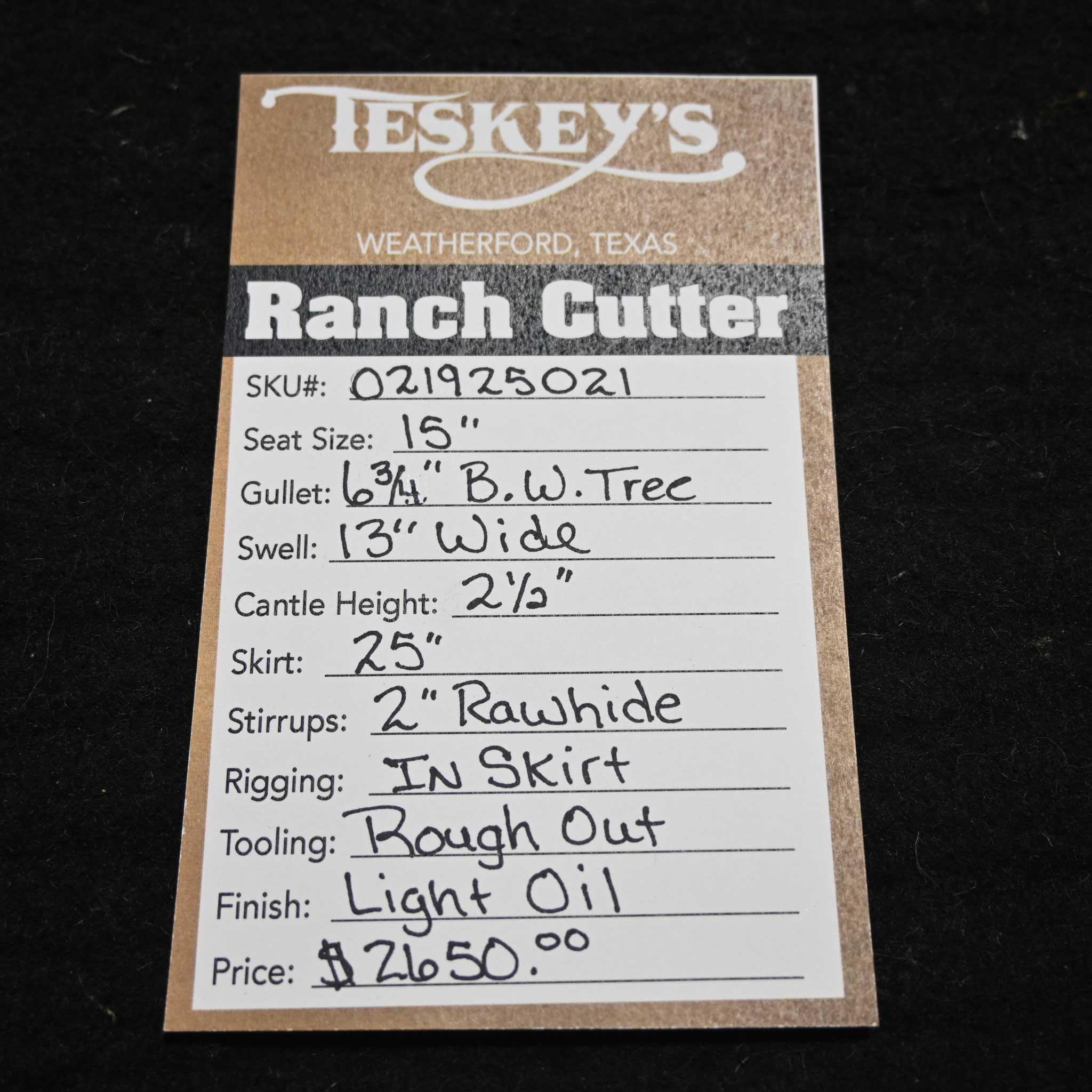 15" TESKEY'S PRO CUTTER RANCH CUTTER SADDLE - Image 3