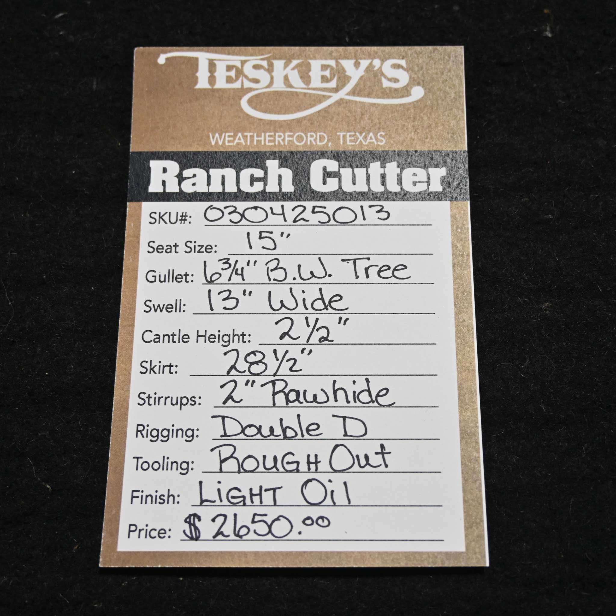 15" TESKEY'S PRO CUTTER RANCH CUTTER SADDLE - Image 3