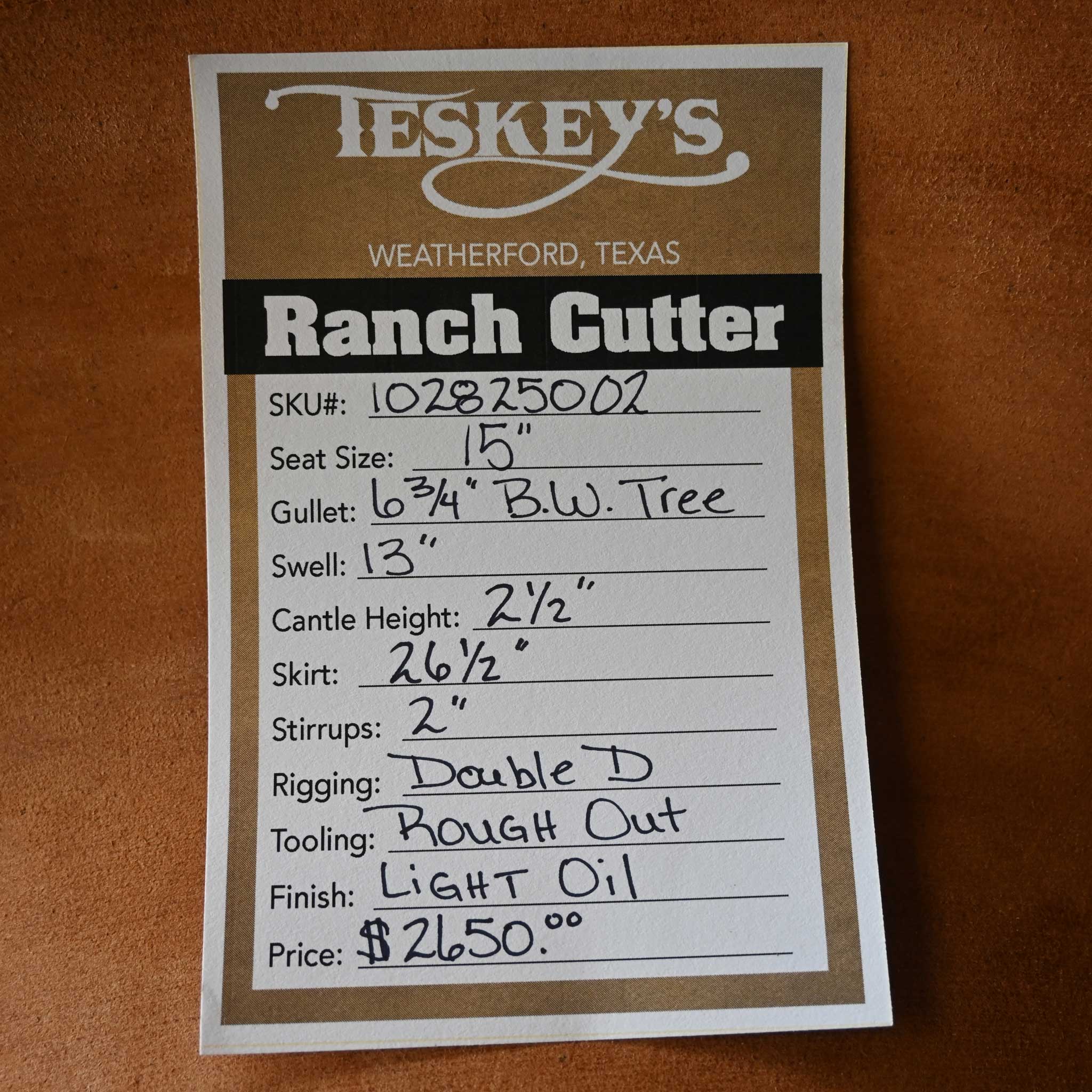 15" TESKEY'S PRO CUTTER RANCH CUTTER SADDLE - Image 3