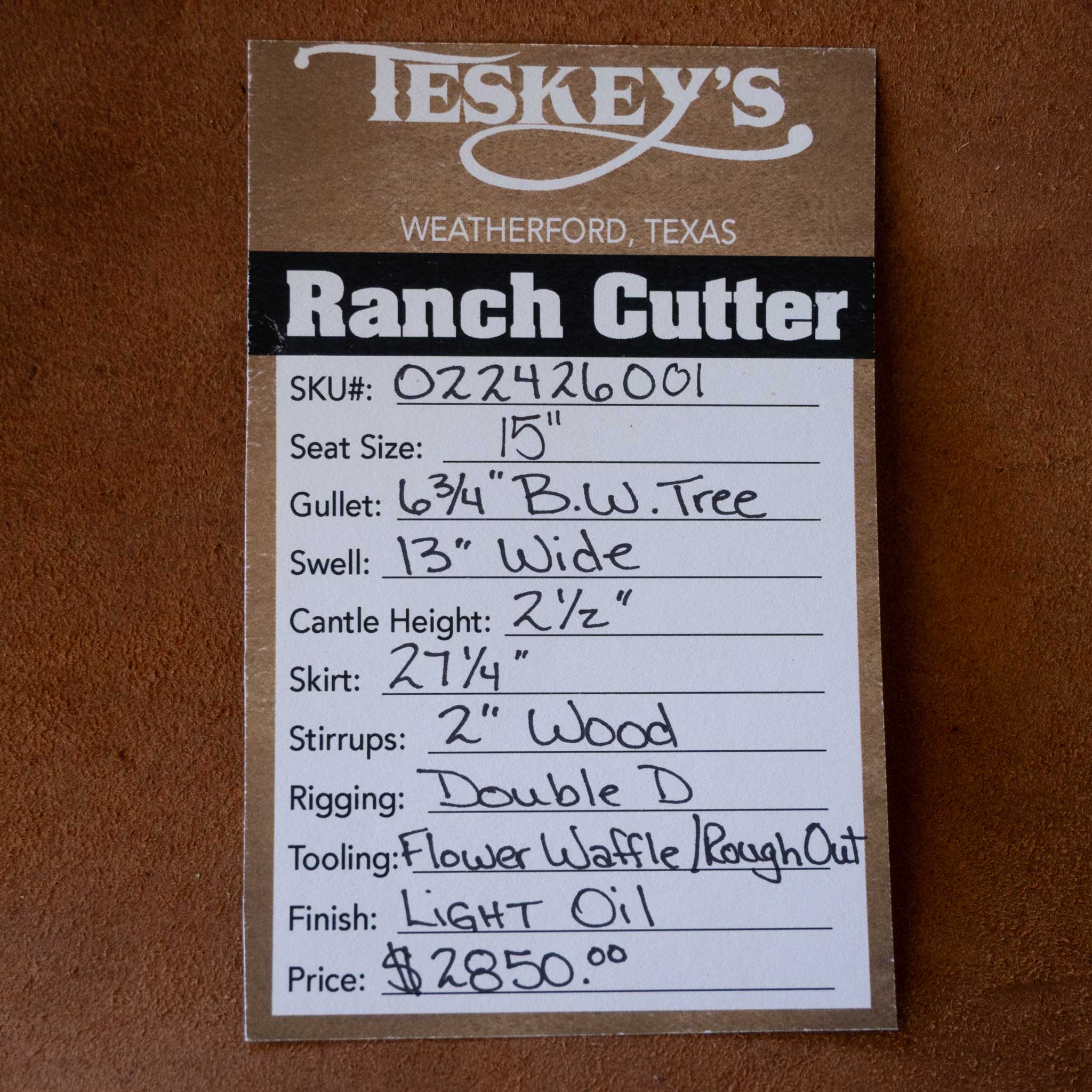 15" TESKEY'S PRO CUTTER RANCH CUTTER SADDLE - Image 3