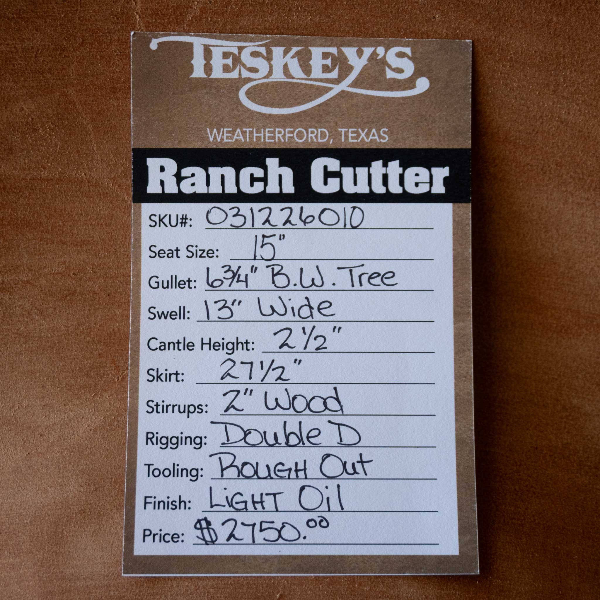 15" TESKEY'S PRO CUTTER RANCH CUTTER SADDLE - Image 3
