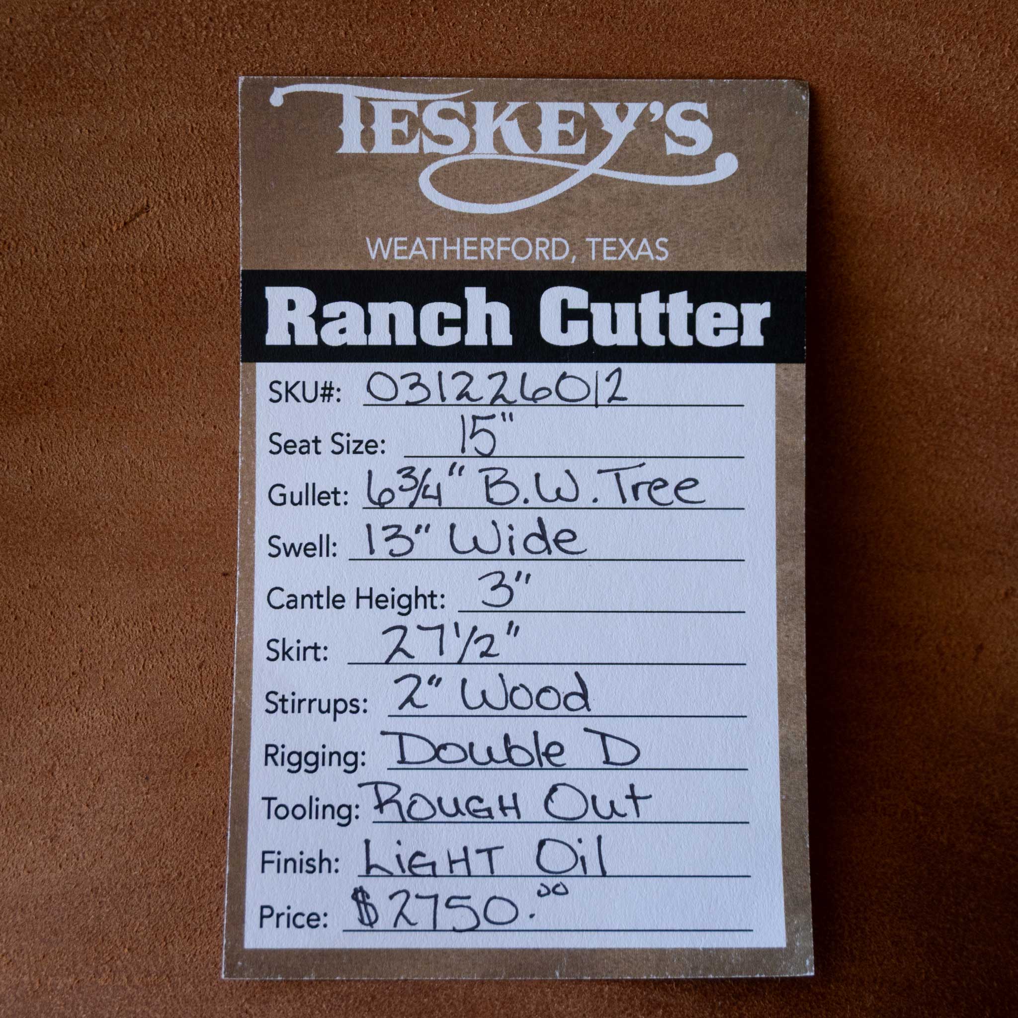 15" TESKEY'S PRO CUTTER RANCH CUTTER SADDLE - Image 3
