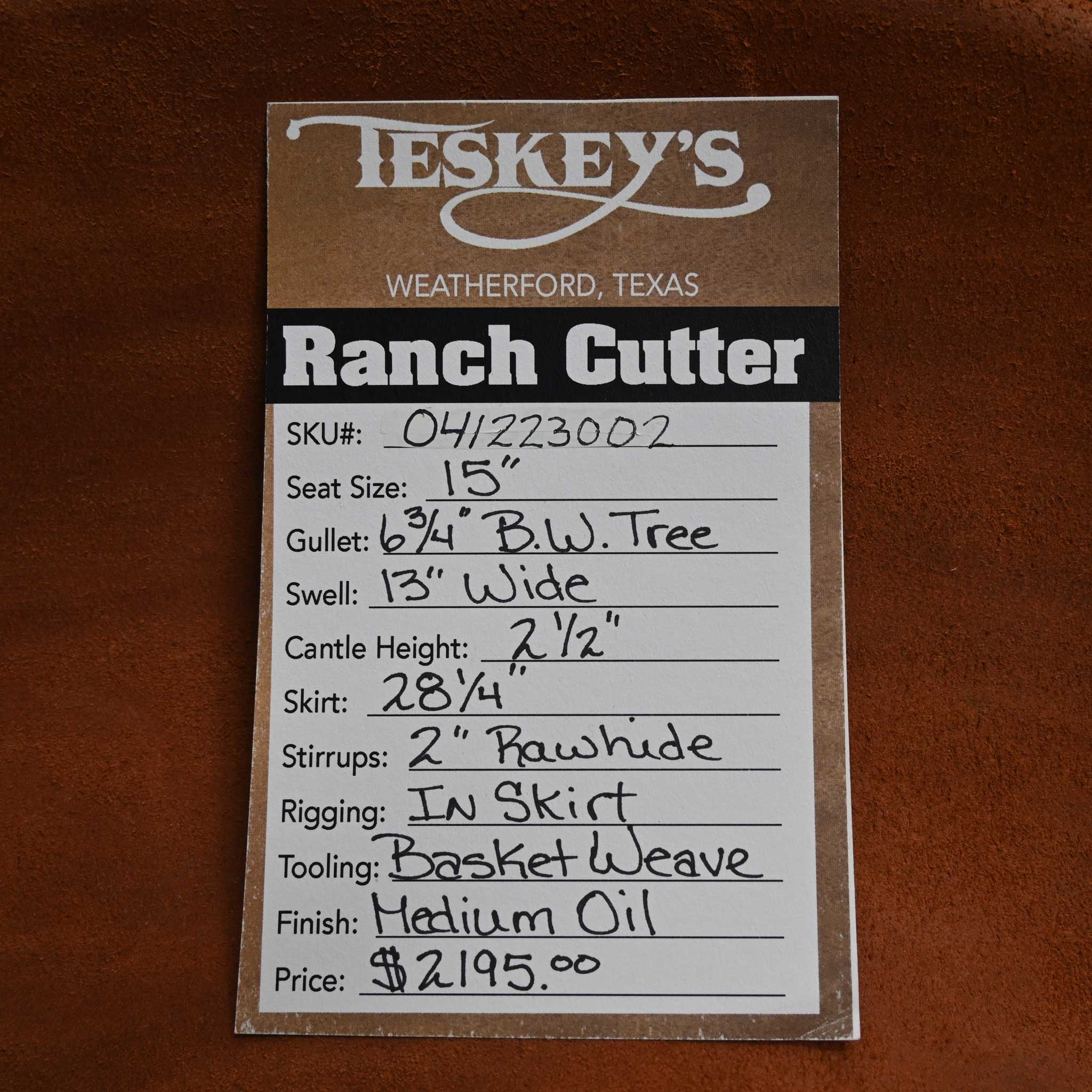 15" TESKEY'S RANCH CUTTER SADDLE - Image 3