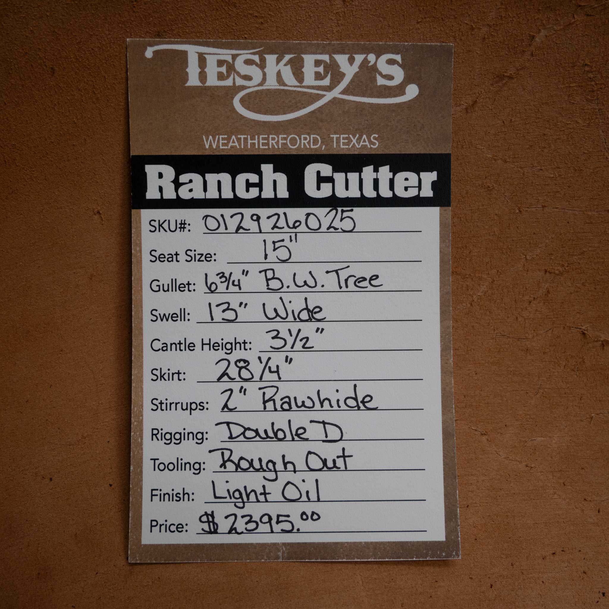 15" TESKEY'S RANCH CUTTER SADDLE - Image 3