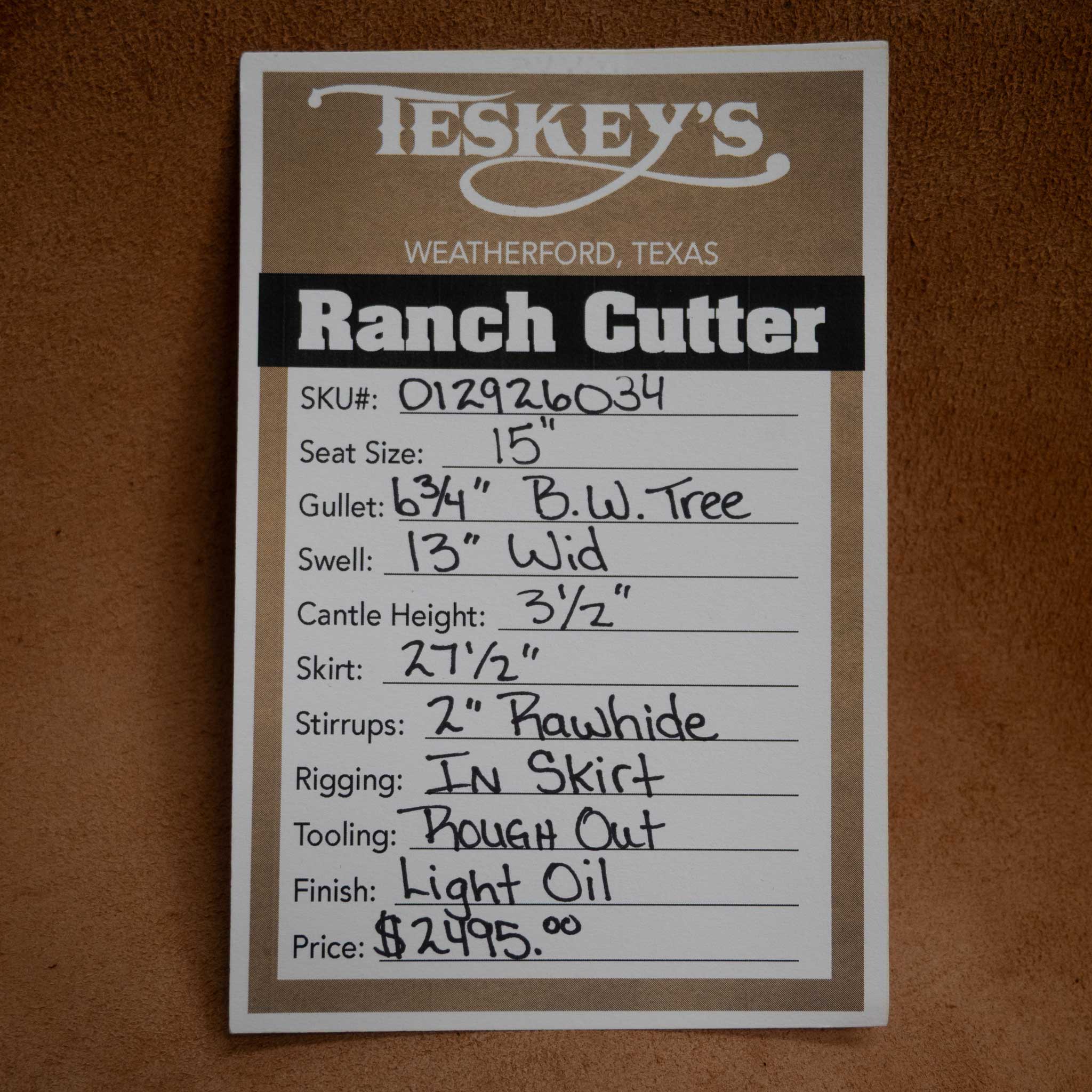 15" TESKEY'S RANCH CUTTER SADDLE - Image 3