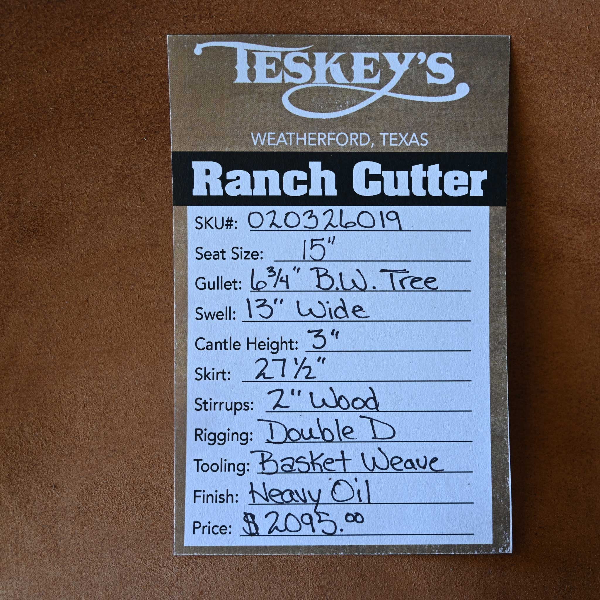 15" TESKEY'S RANCH CUTTER SADDLE - Image 3