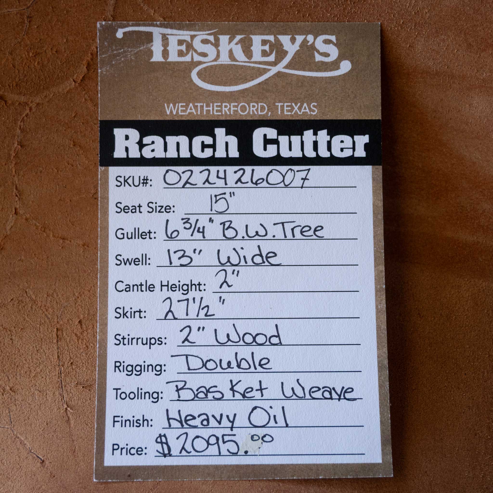 15" TESKEY'S RANCH CUTTER SADDLE - Image 3