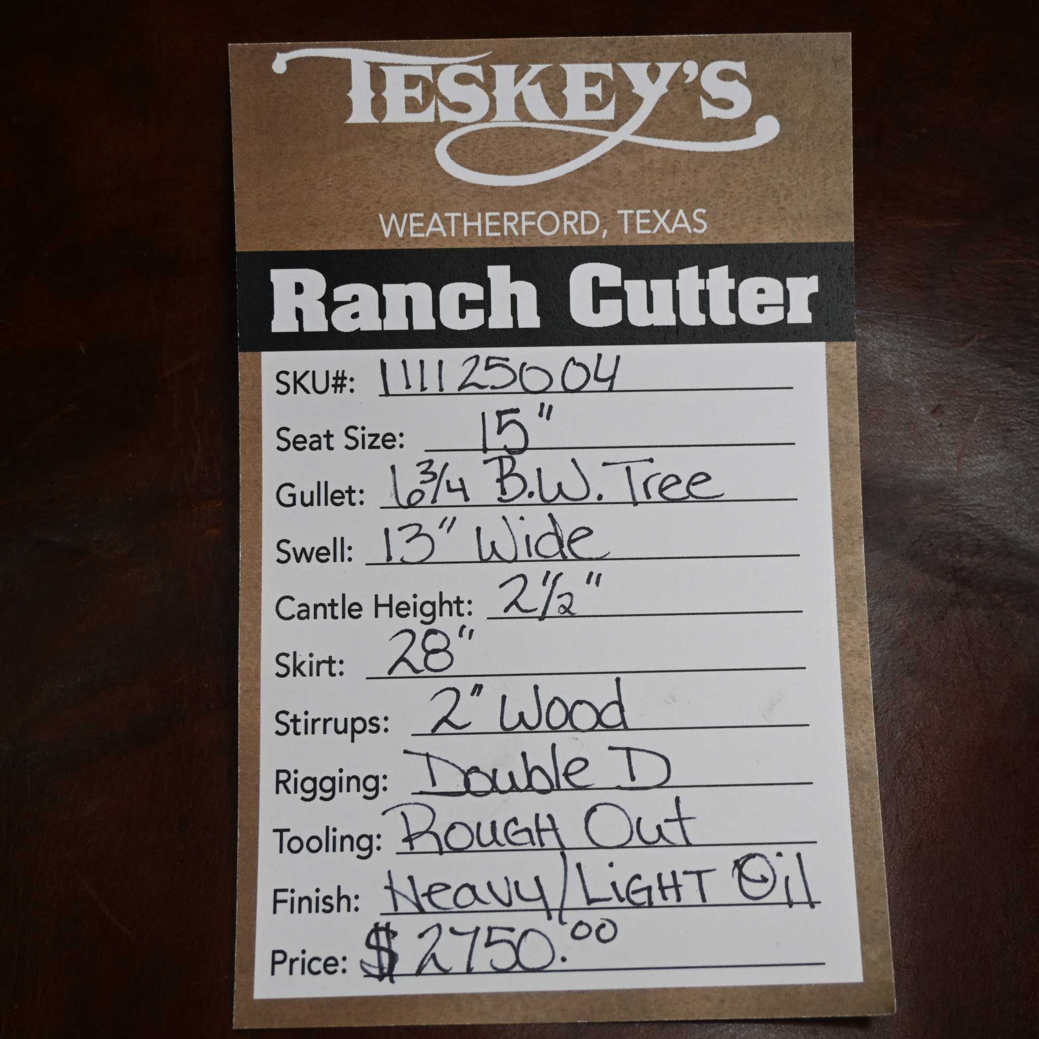 15" TESKEY'S PRO CUTTER RANCH CUTTER SADDLE - Image 3