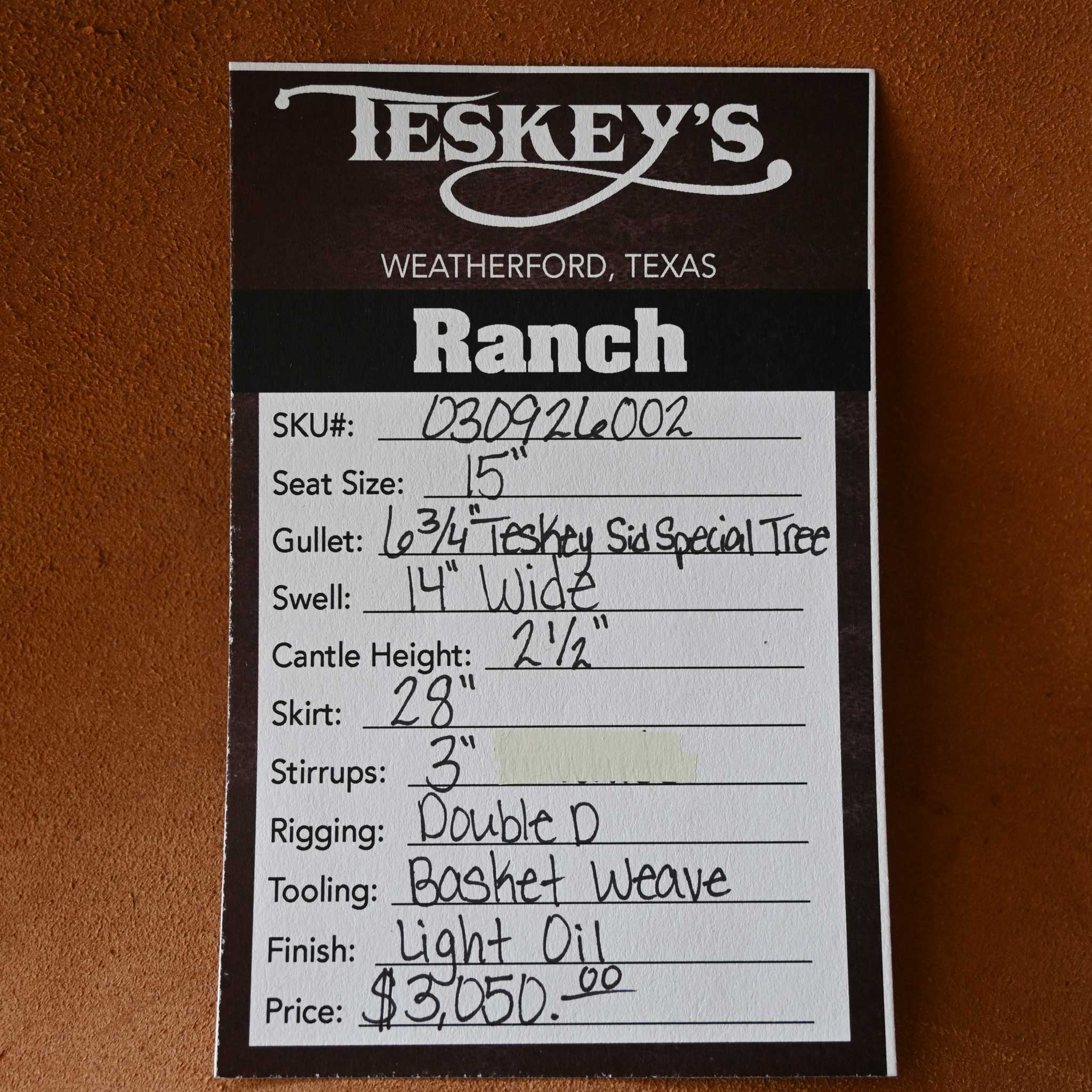 15" TESKEY'S RANCH SADDLE - Image 3