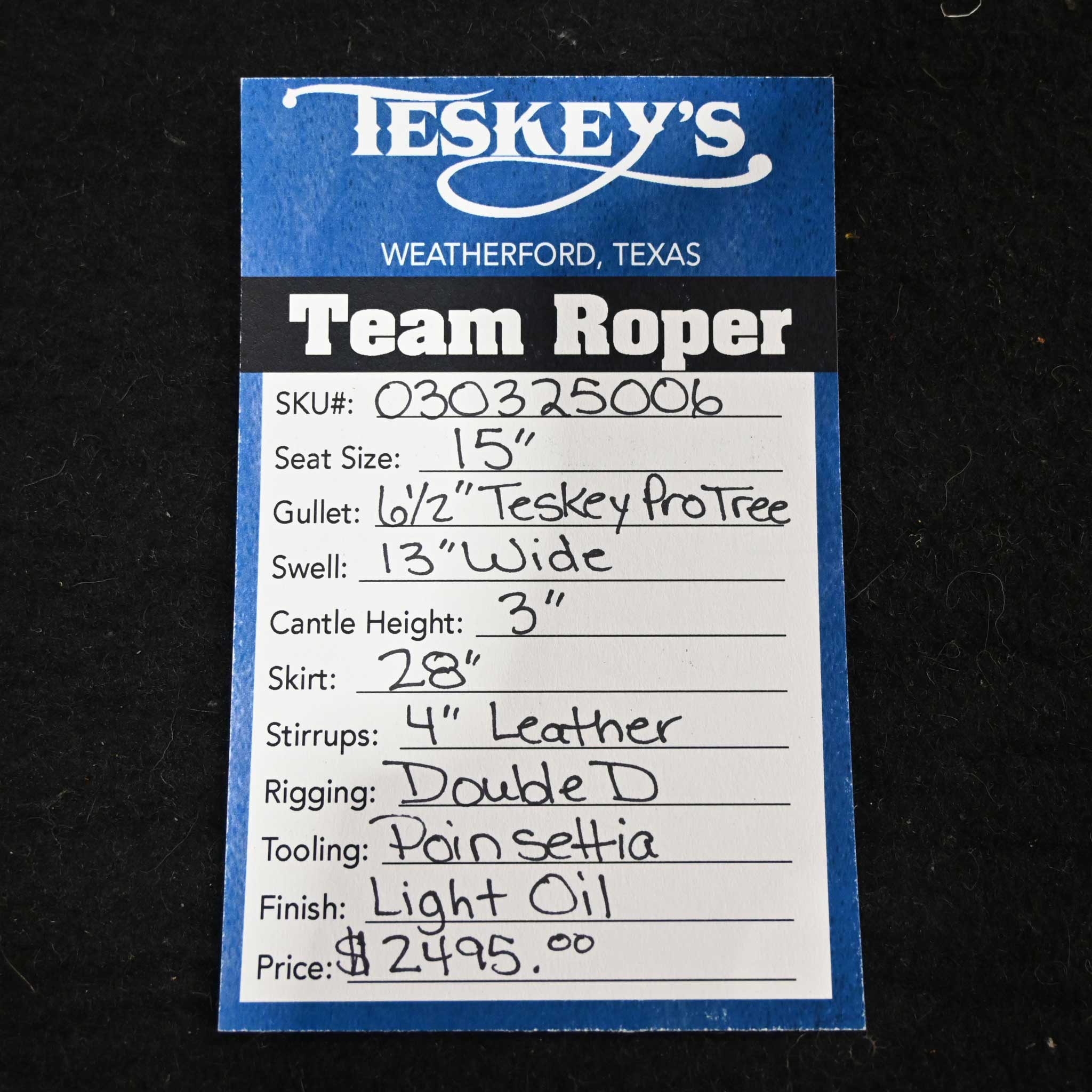 15" TESKEY'S TEAM ROPING SADDLE - Image 3