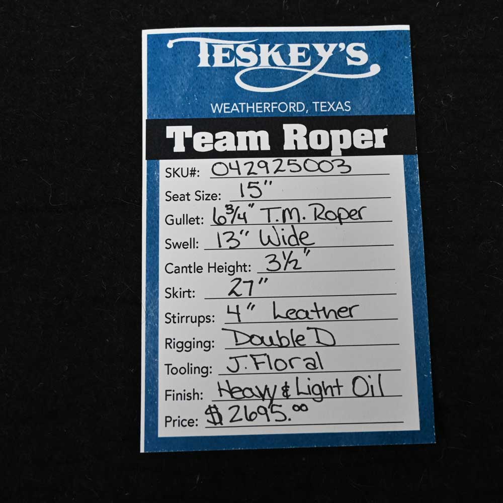 15" TESKEY'S TEAM ROPING SADDLE - Image 3