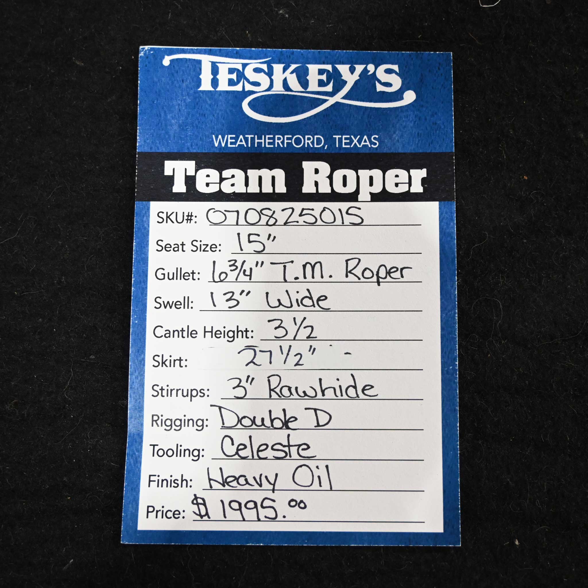 15" TESKEY'S TEAM ROPING SADDLE - Image 3