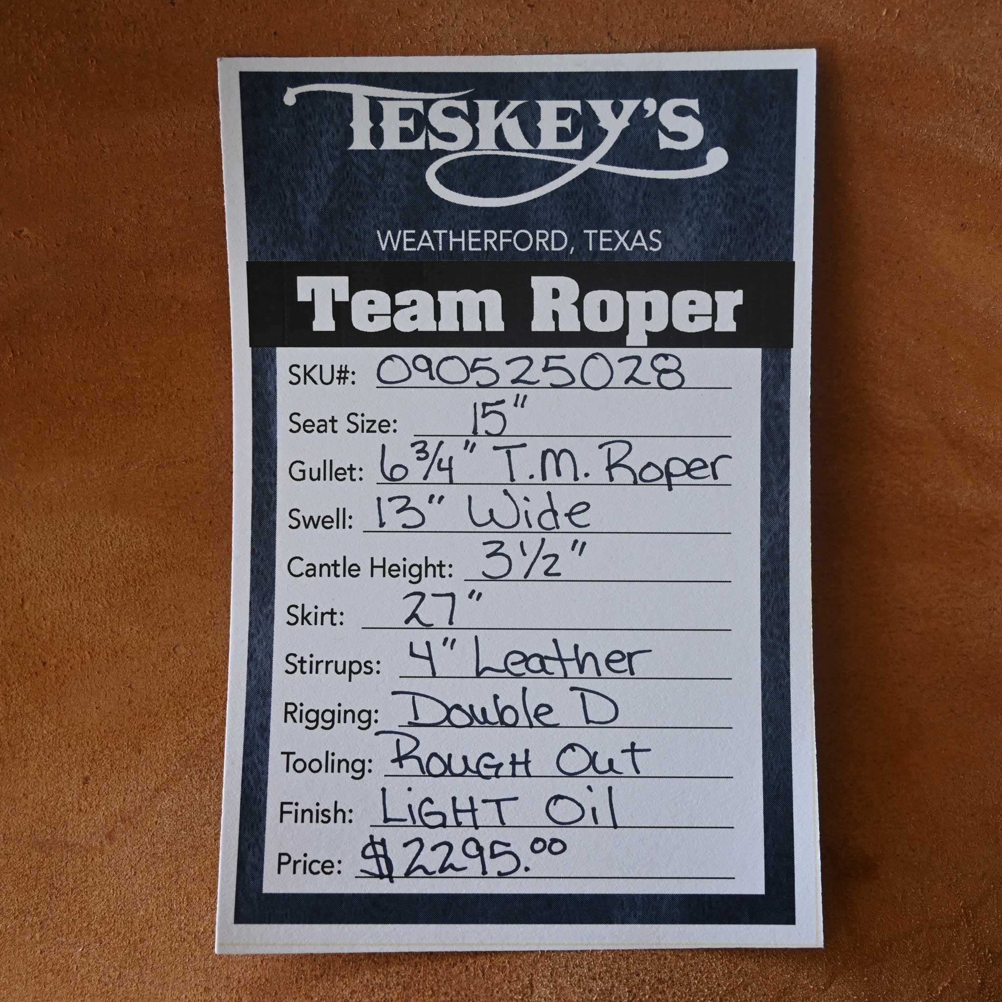 15" TESKEY'S TEAM ROPING SADDLE - Image 3
