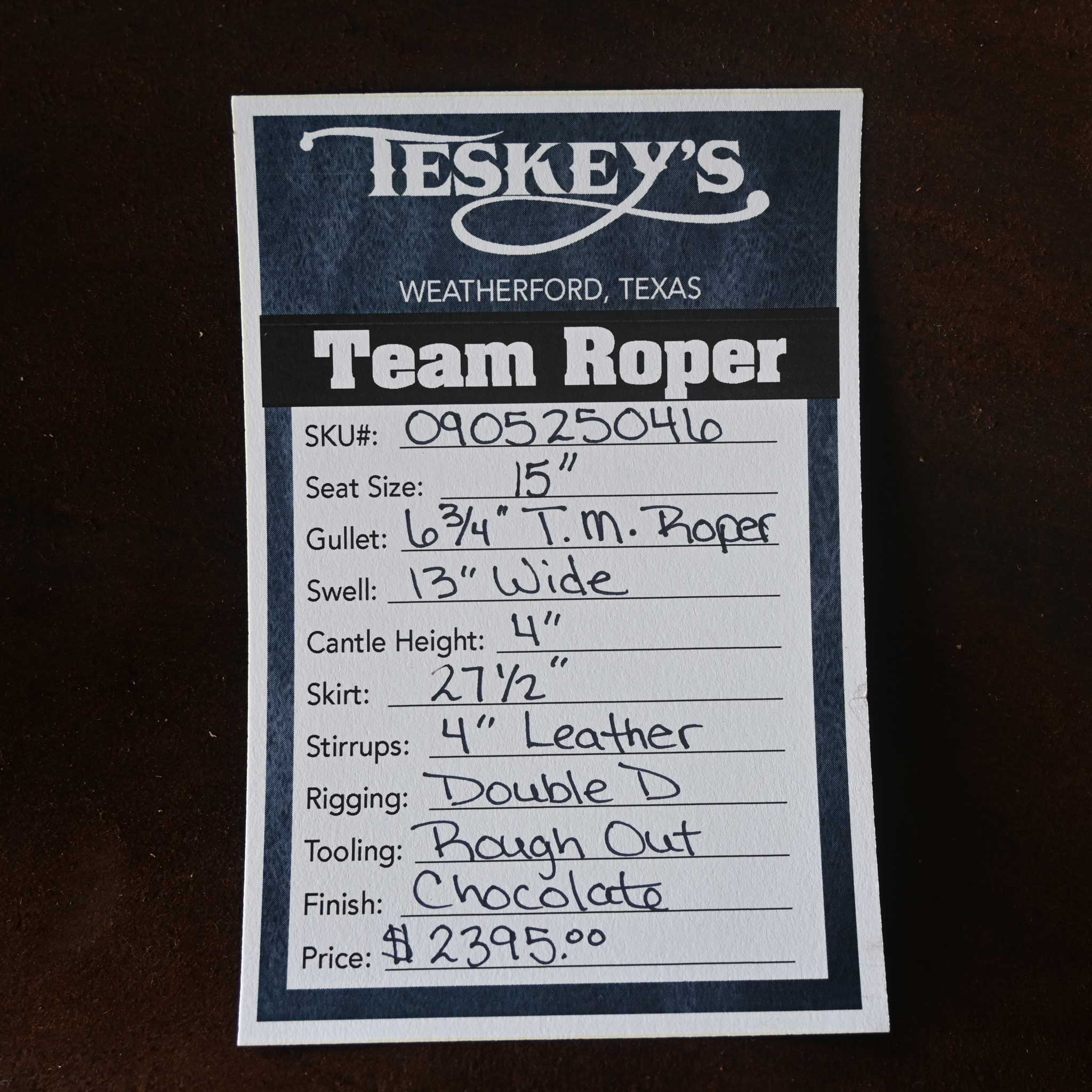 15" TESKEY'S TEAM ROPING SADDLE - Image 2