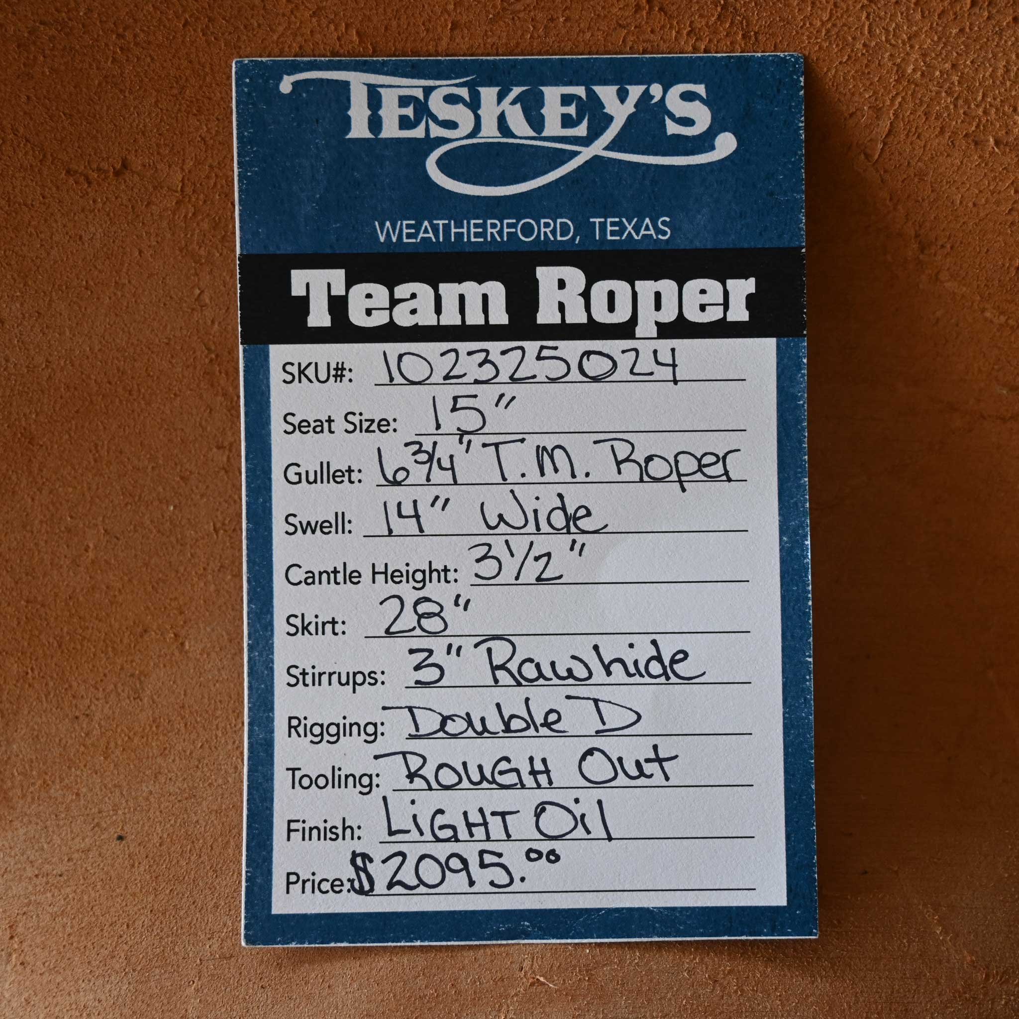 15" TESKEY'S TEAM ROPING SADDLE - Image 3
