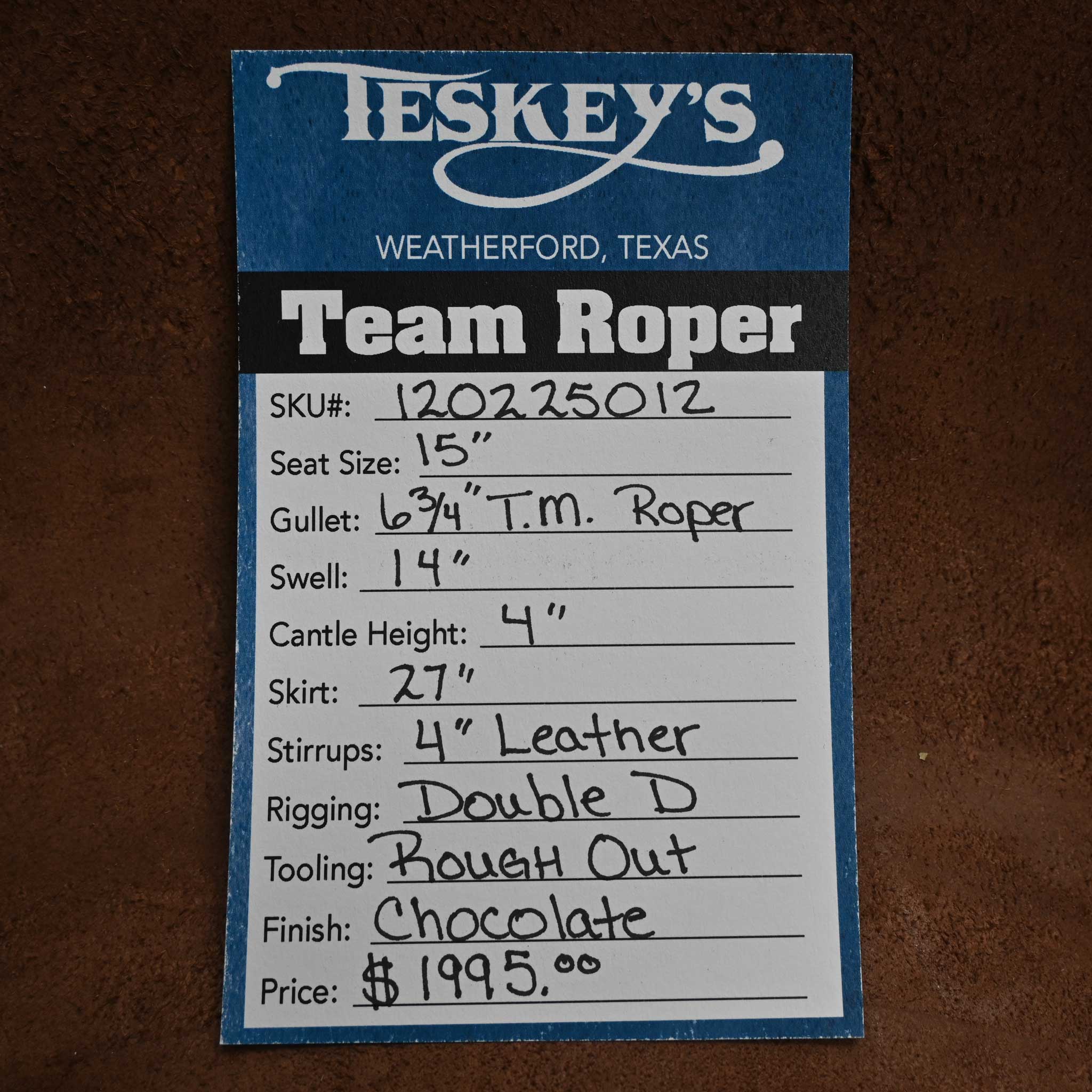 15" TESKEY'S TEAM ROPING SADDLE - Image 3