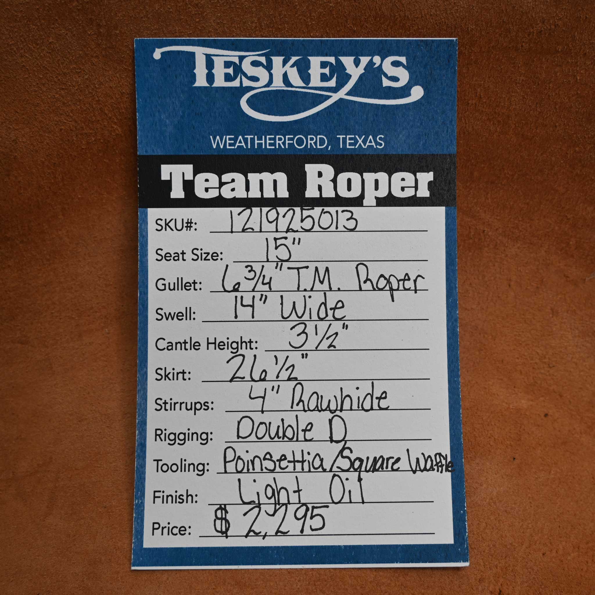 15" TESKEY'S TEAM ROPING SADDLE - Image 3