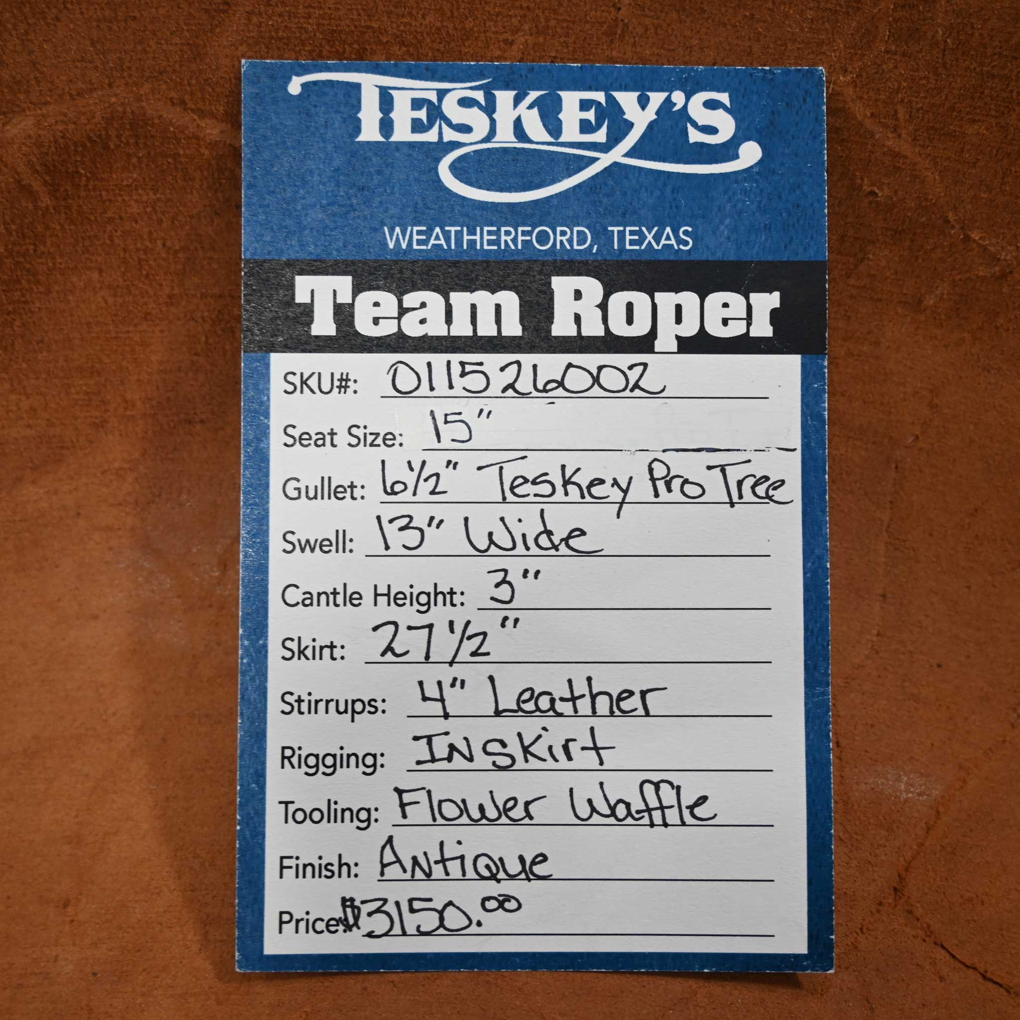 15" TESKEY'S TEAM ROPING SADDLE - Image 3