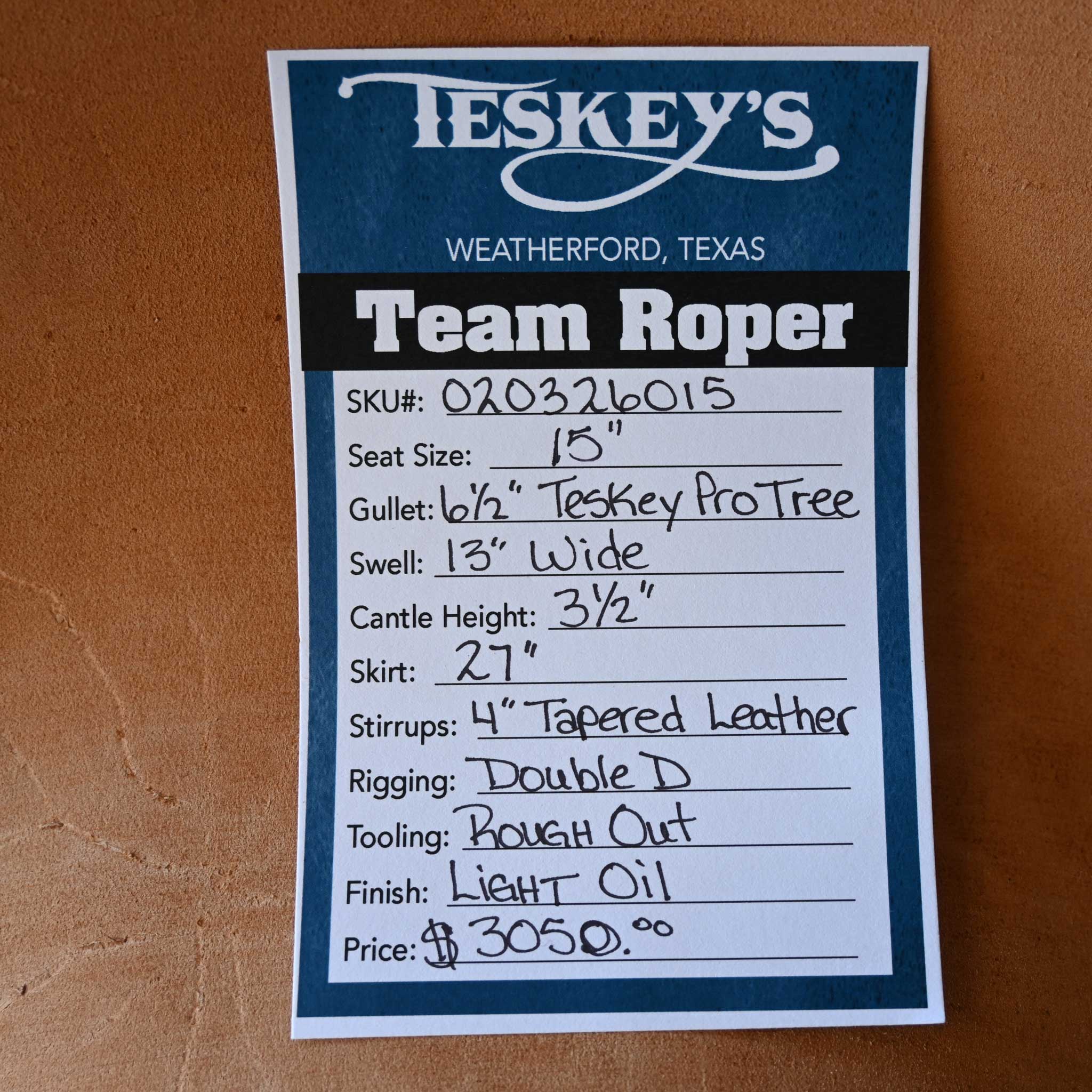 15" TESKEY'S TEAM ROPING SADDLE - Image 4