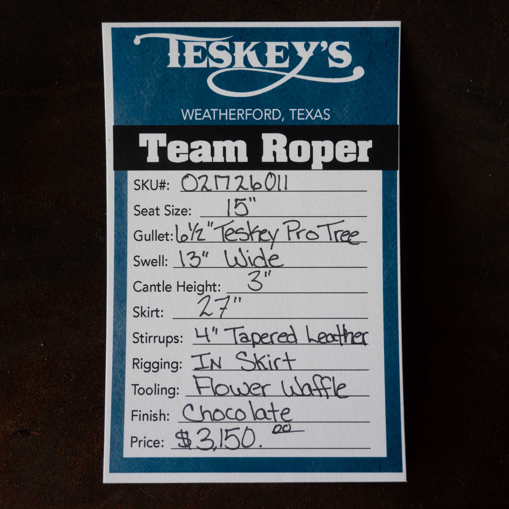 15" TESKEY'S TEAM ROPING SADDLE - Image 3