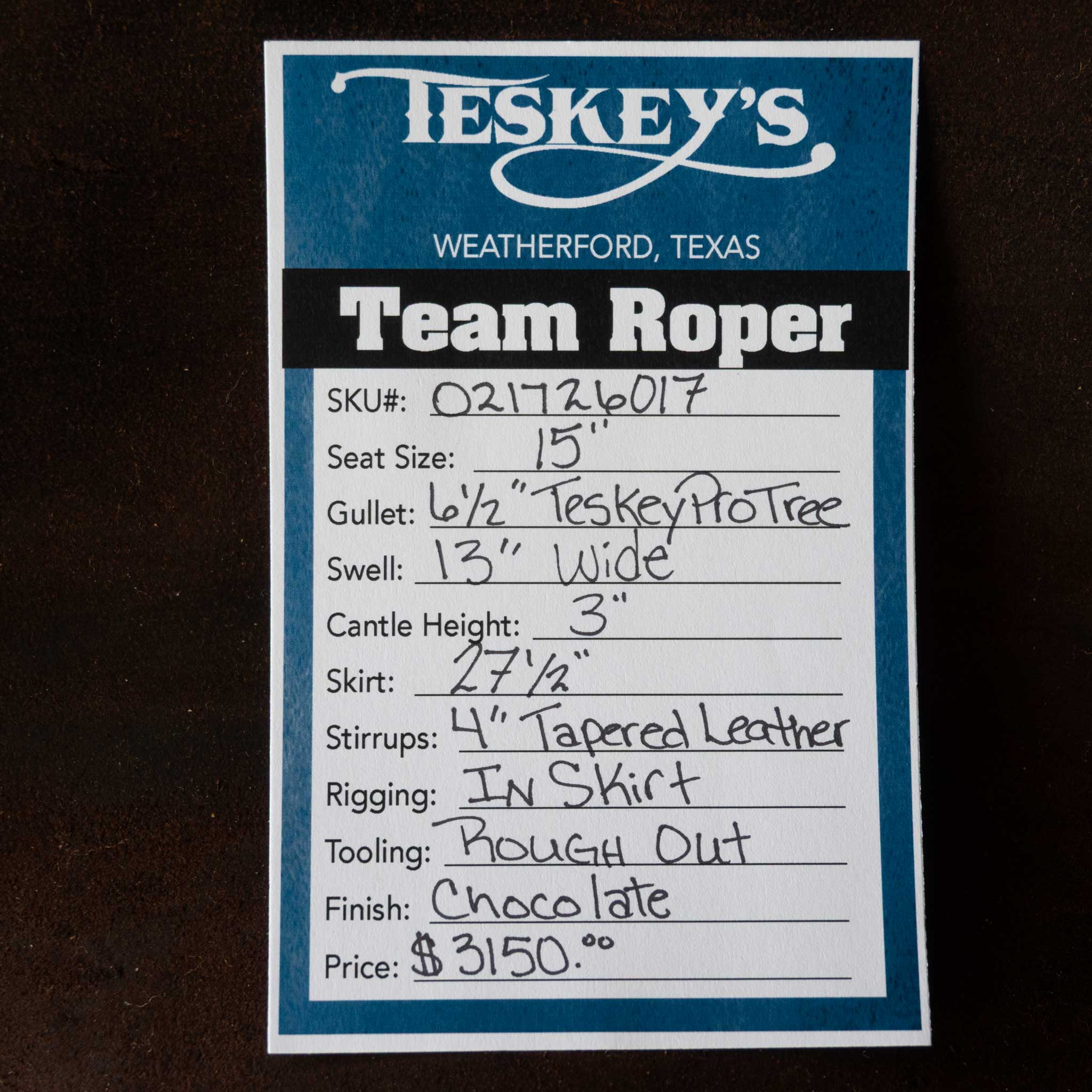 15" TESKEY'S TEAM ROPING SADDLE - Image 3
