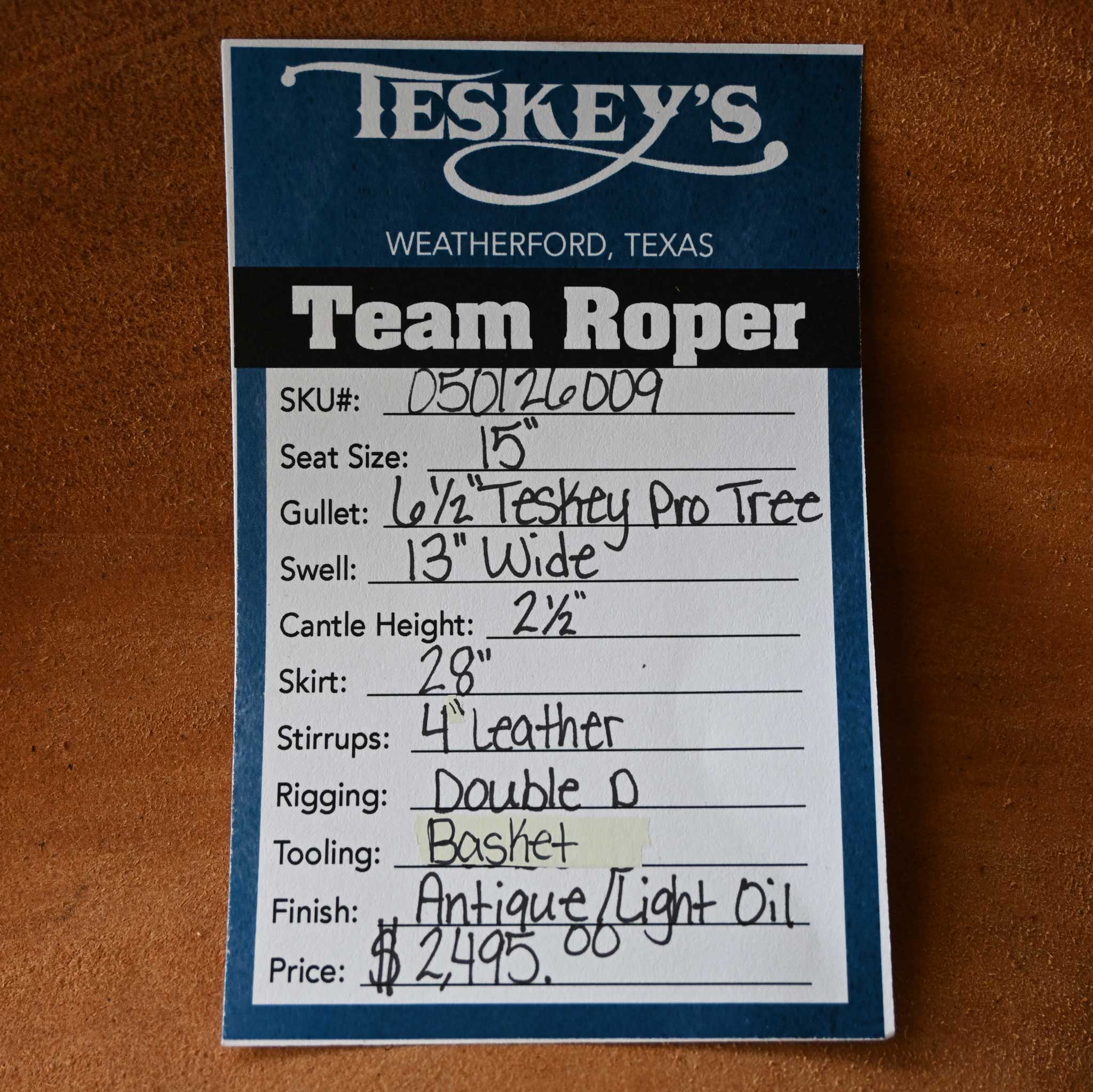 15" TESKEY'S TEAM ROPING SADDLE - Image 3
