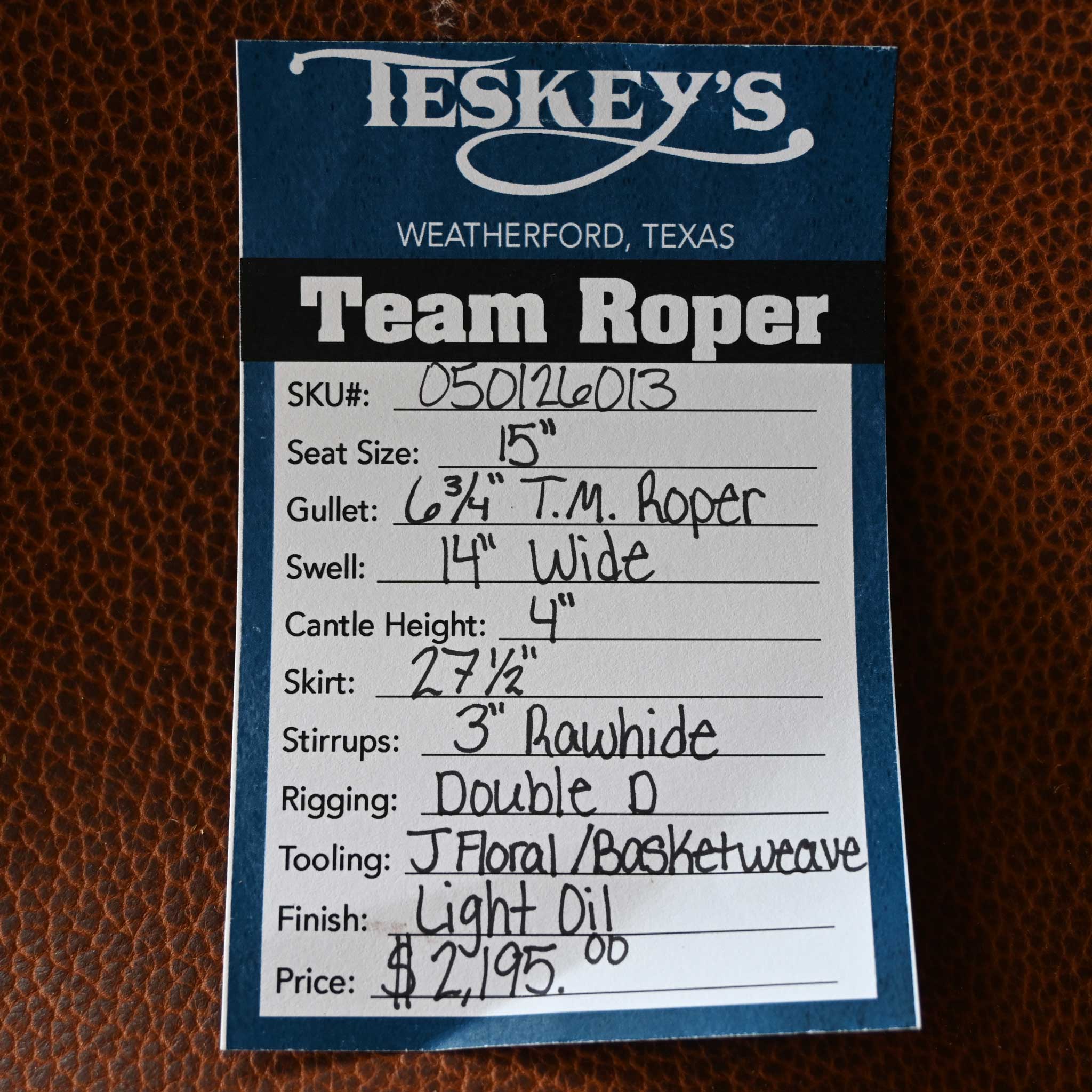15" TESKEY'S TEAM ROPING SADDLE - Image 3