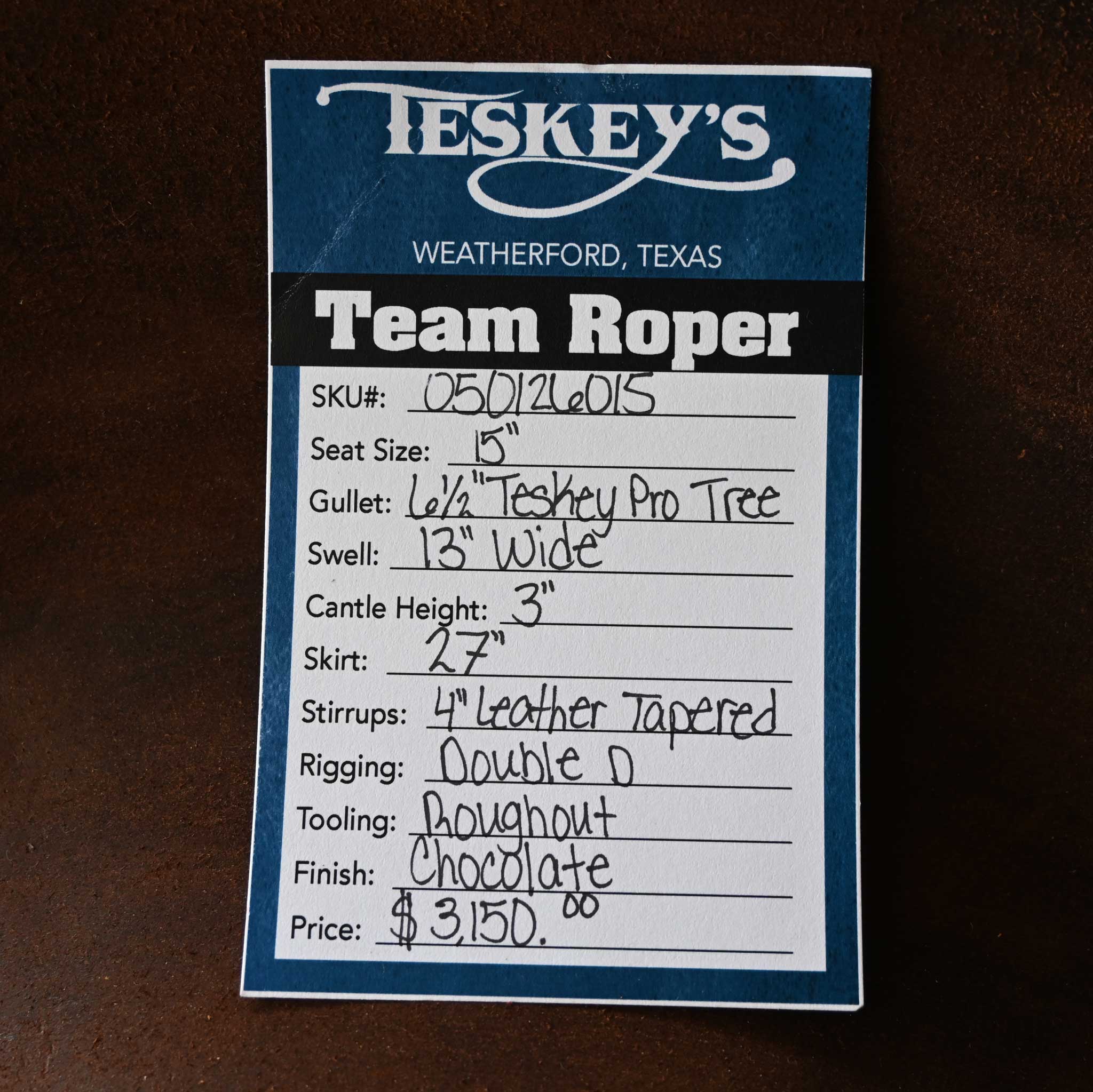 15" TESKEY'S TEAM ROPING SADDLE - Image 3