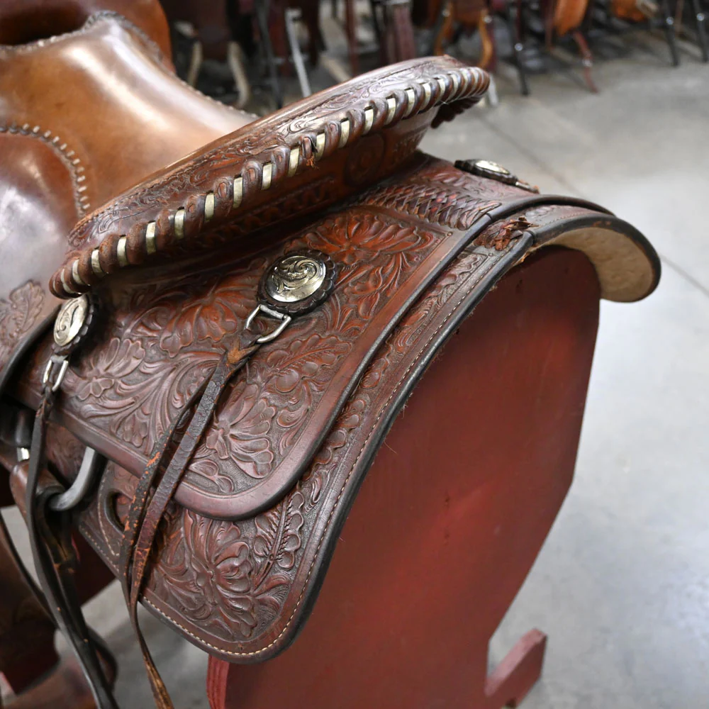 15" USED BOB MOLINE TEAM ROPING SADDLE - Image 3