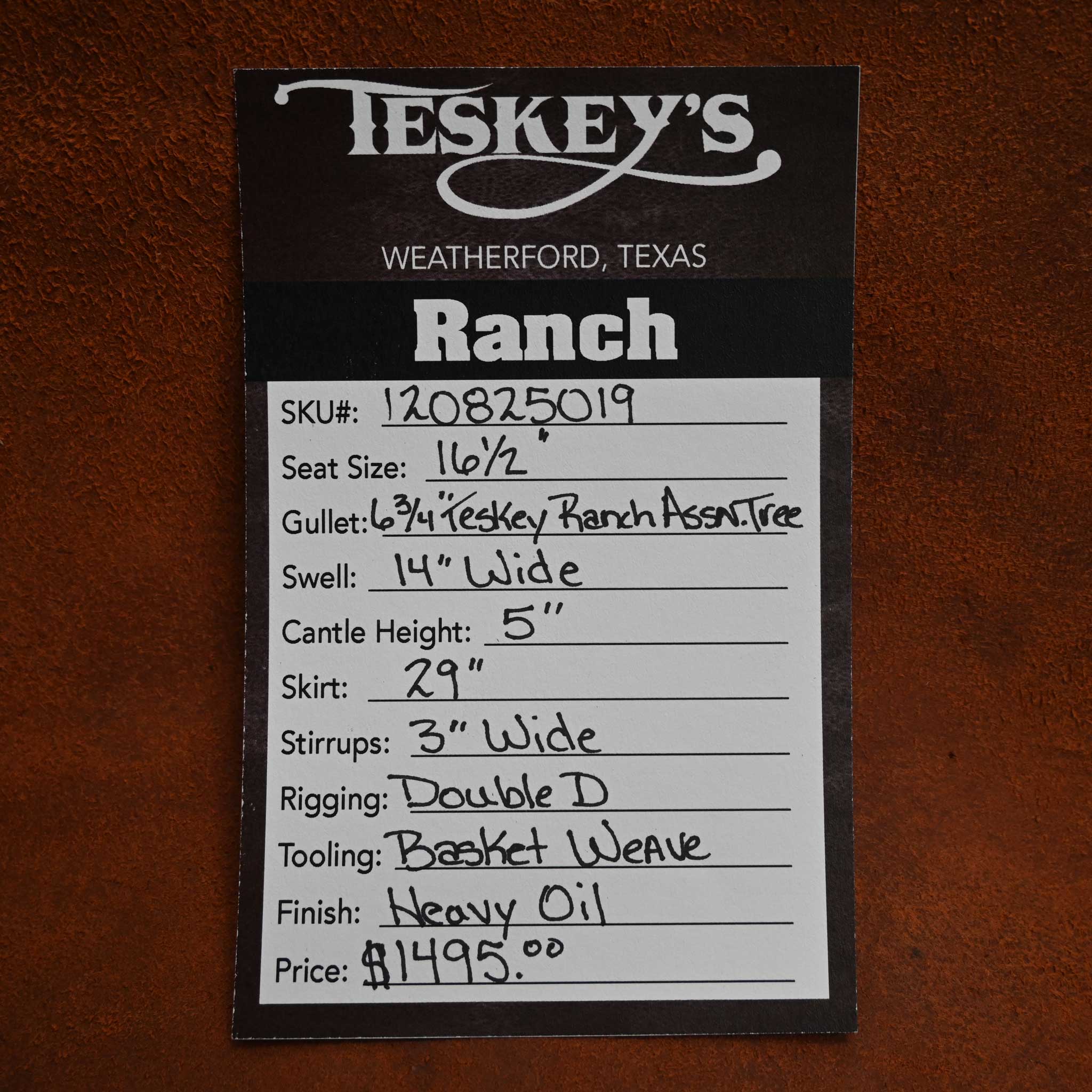 16.5" TESKEY'S RANCH ASSOCIATION SADDLE - Image 3