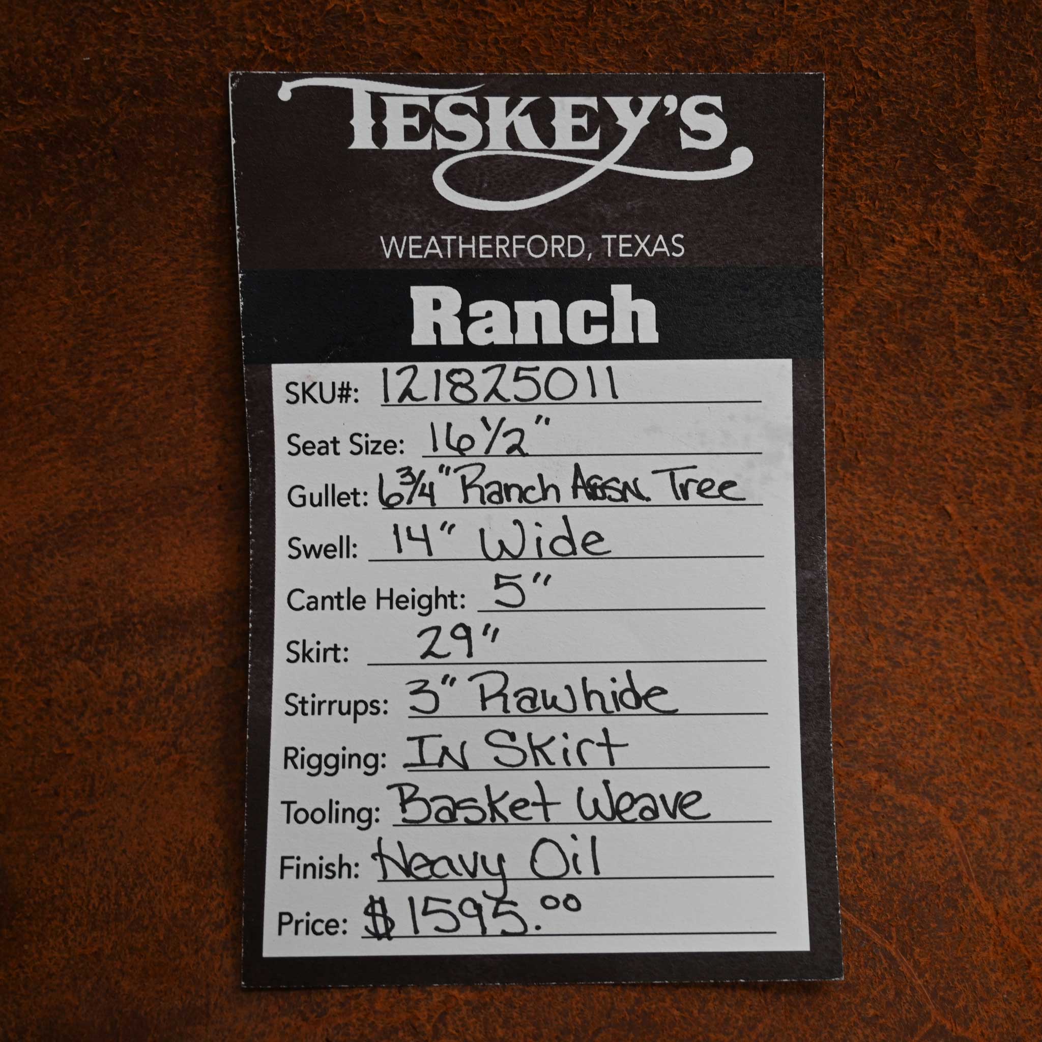 16.5" TESKEY'S RANCH ASSOCIATION SADDLE - Image 3