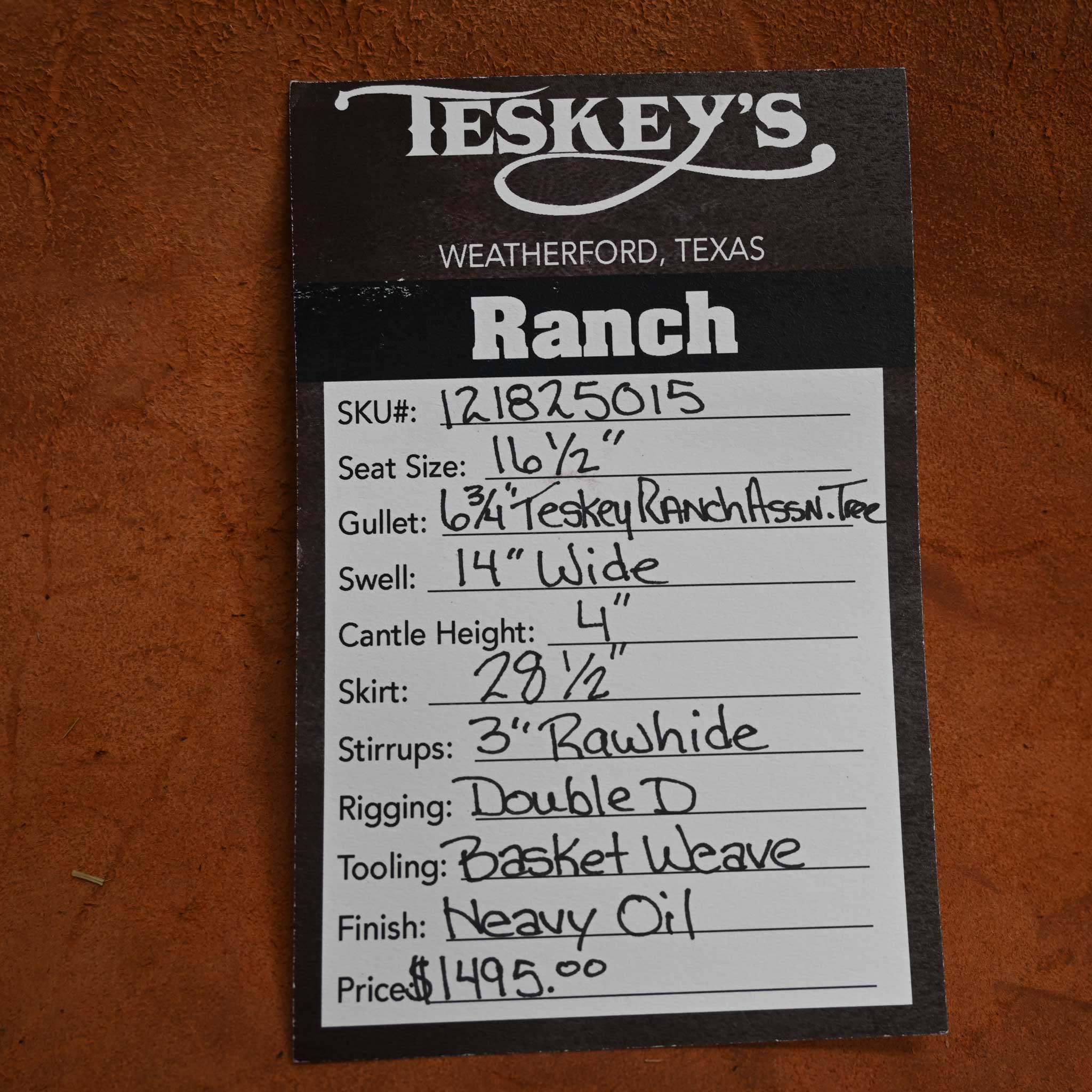 16.5" TESKEY'S RANCH ASSOCIATION SADDLE - Image 3