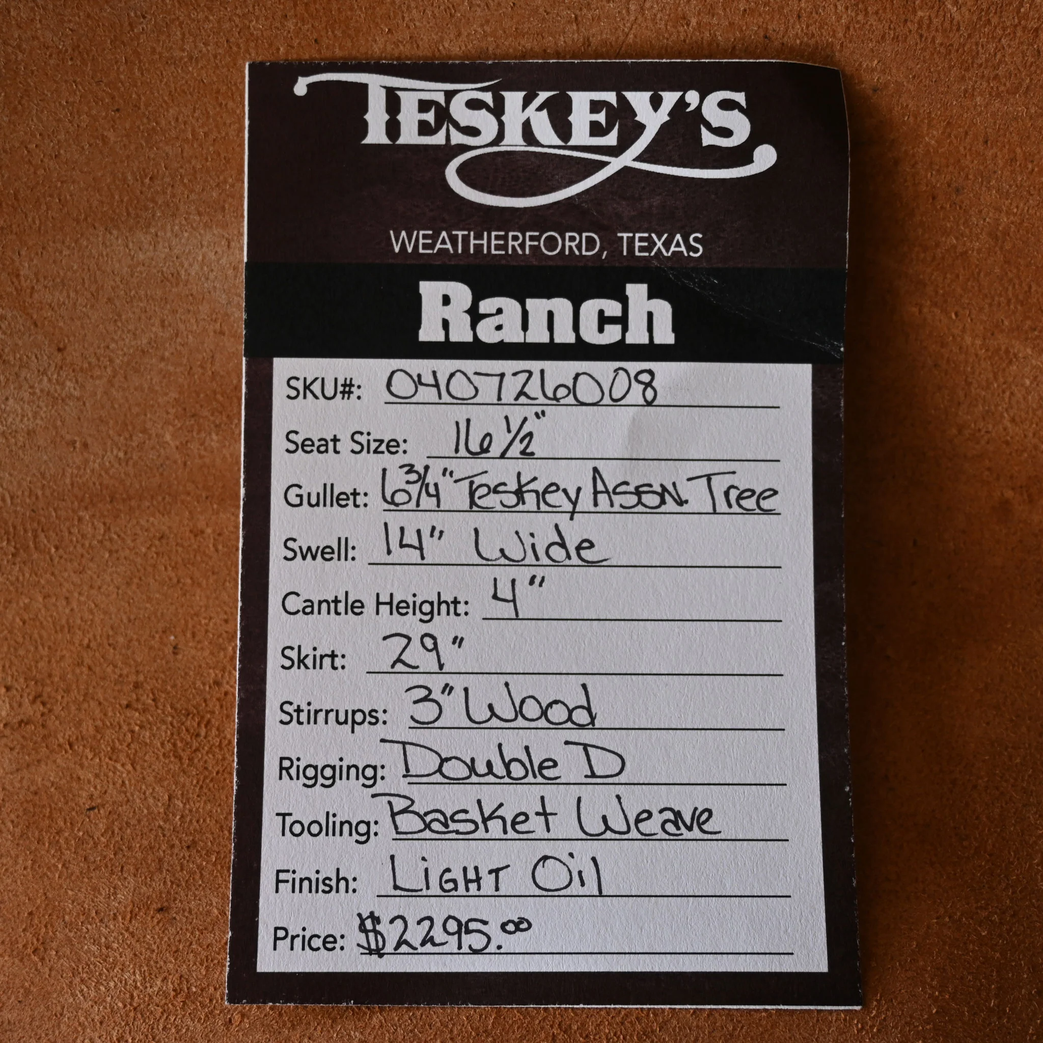 16.5" TESKEY'S RANCH ASSOCIATION SADDLE - Image 3
