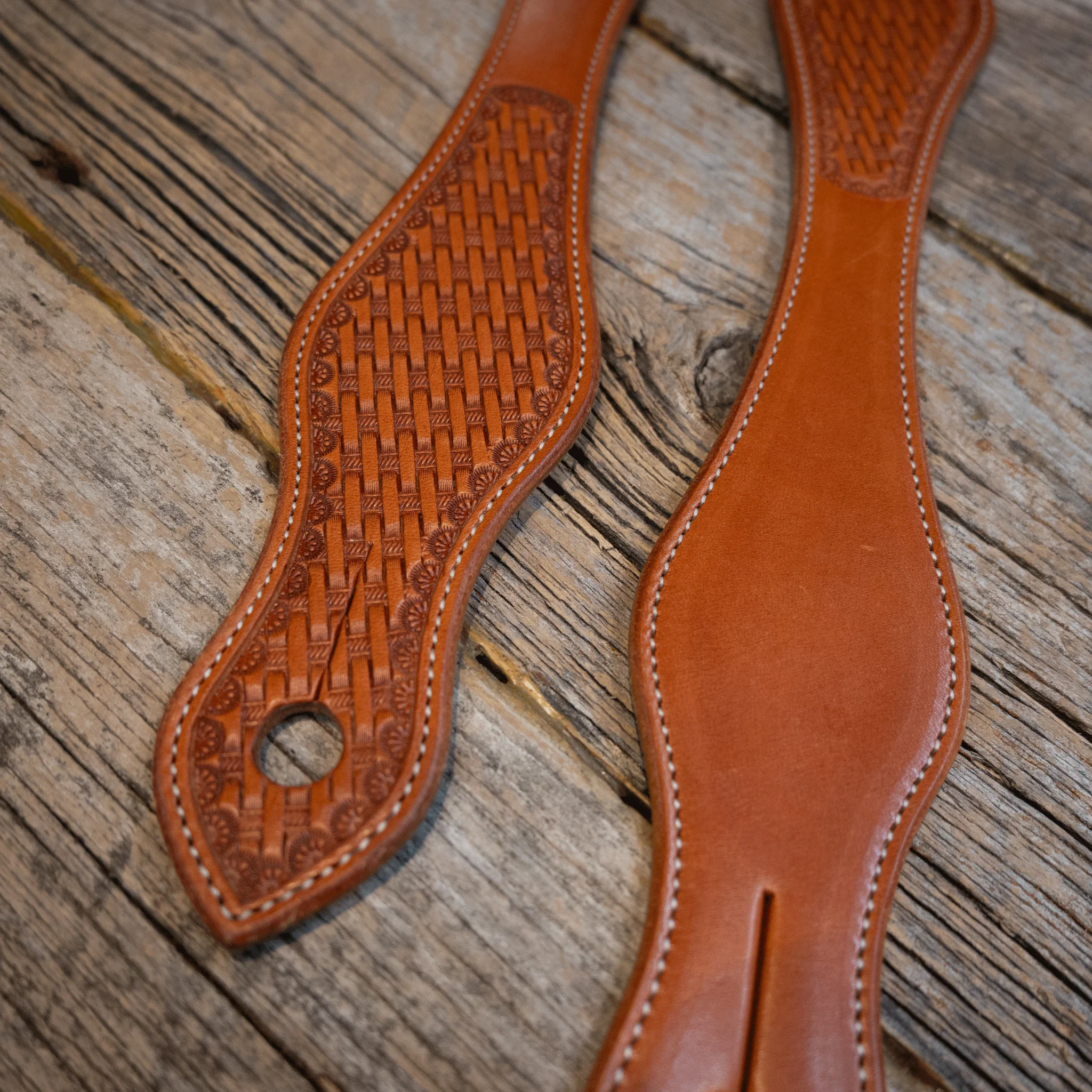 16" Buckaroo Slobber Straps with Basketweave Tooling - Image 2