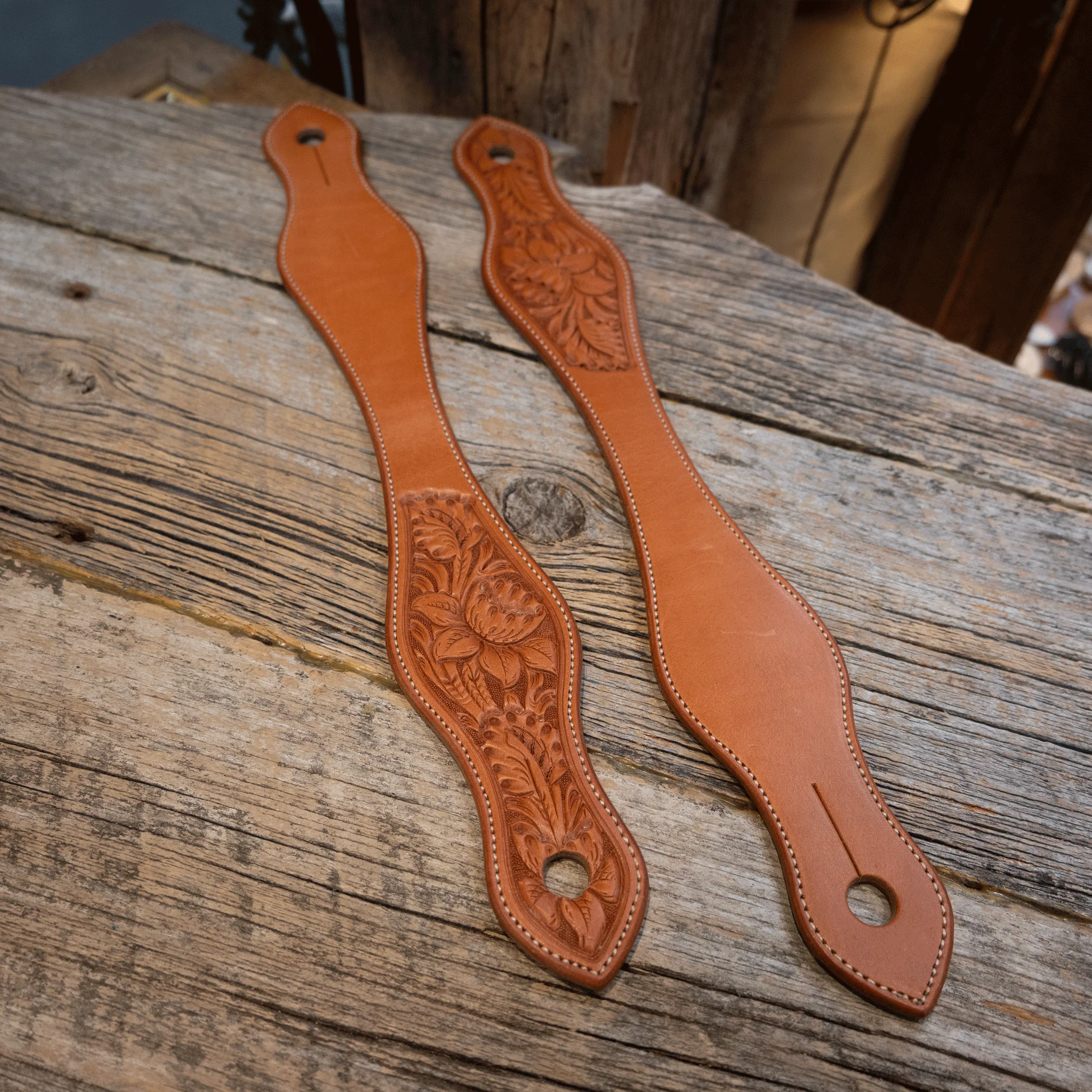 16" Buckaroo Slobber Straps with Floral Tooling