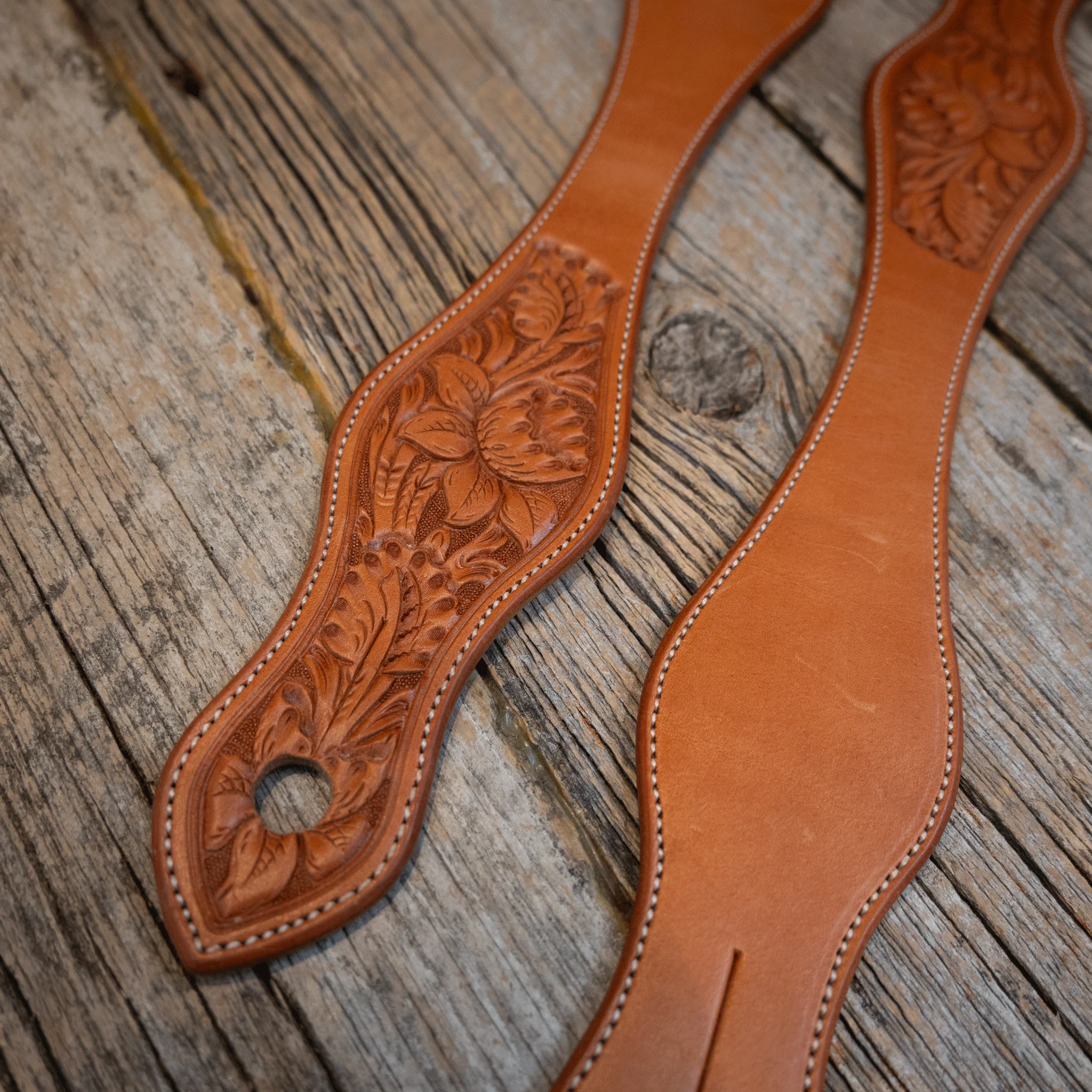 16" Buckaroo Slobber Straps with Floral Tooling - Image 2