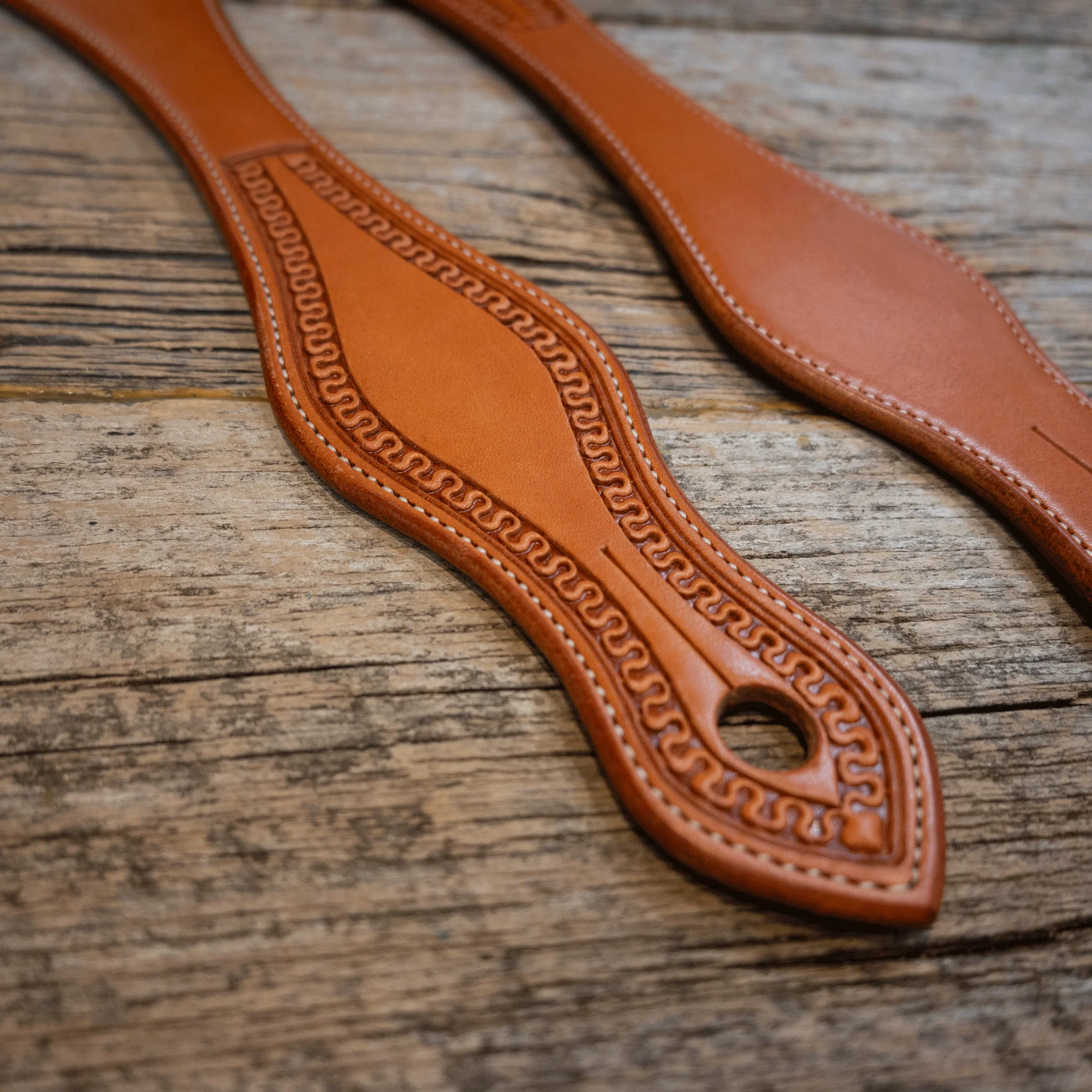 16" Buckaroo Slobber Straps with Running W Border Tooling - Image 2