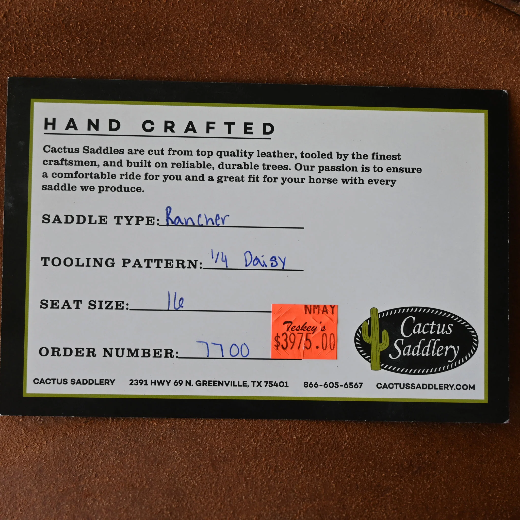 16" CACTUS RANCH SADDLE - Image 3