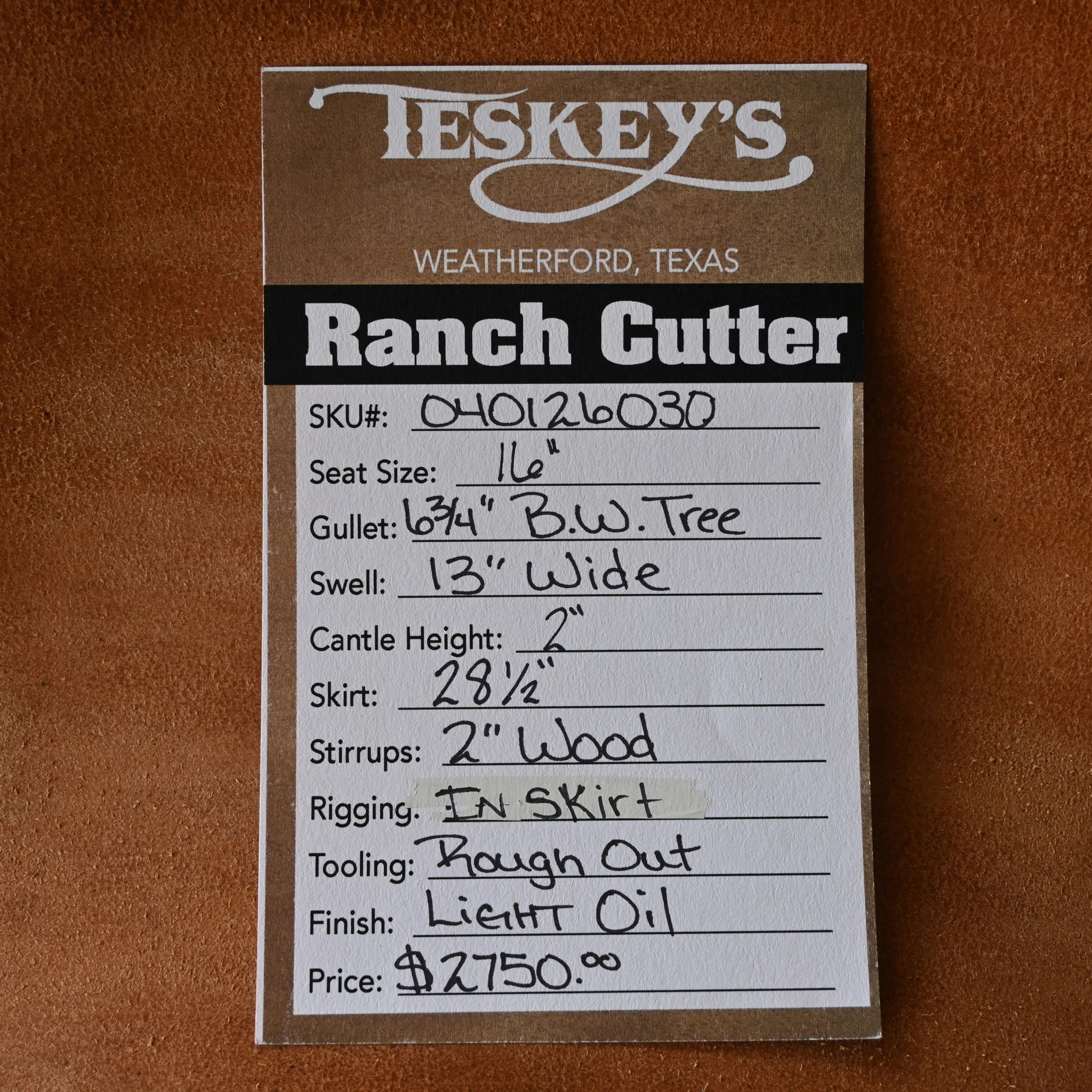 16" TESKEY'S PRO CUTTER RANCH CUTTER SADDLE - Image 3