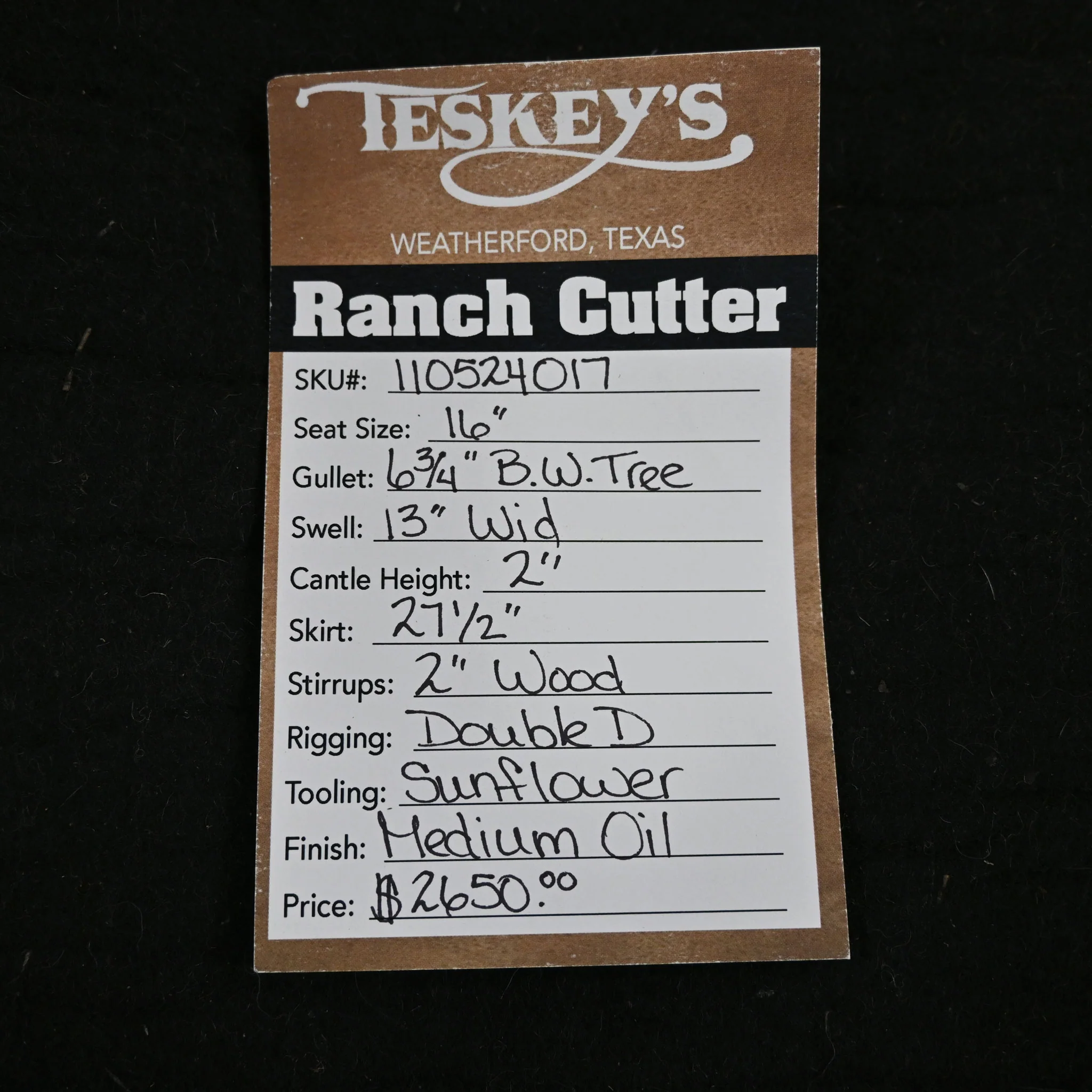 16" TESKEY'S RANCH CUTTER SADDLE - Image 3
