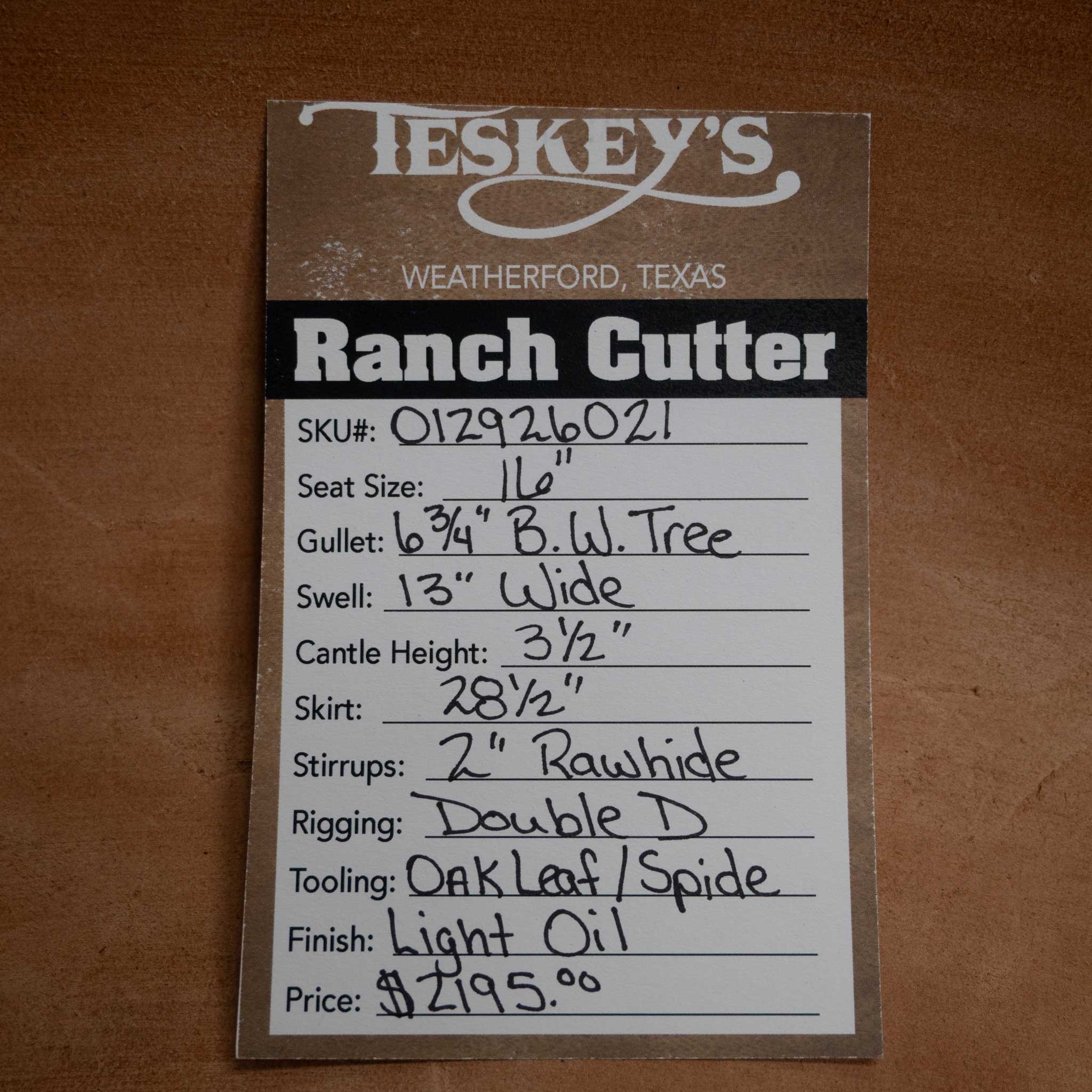 16" TESKEY'S RANCH CUTTER SADDLE - Image 3